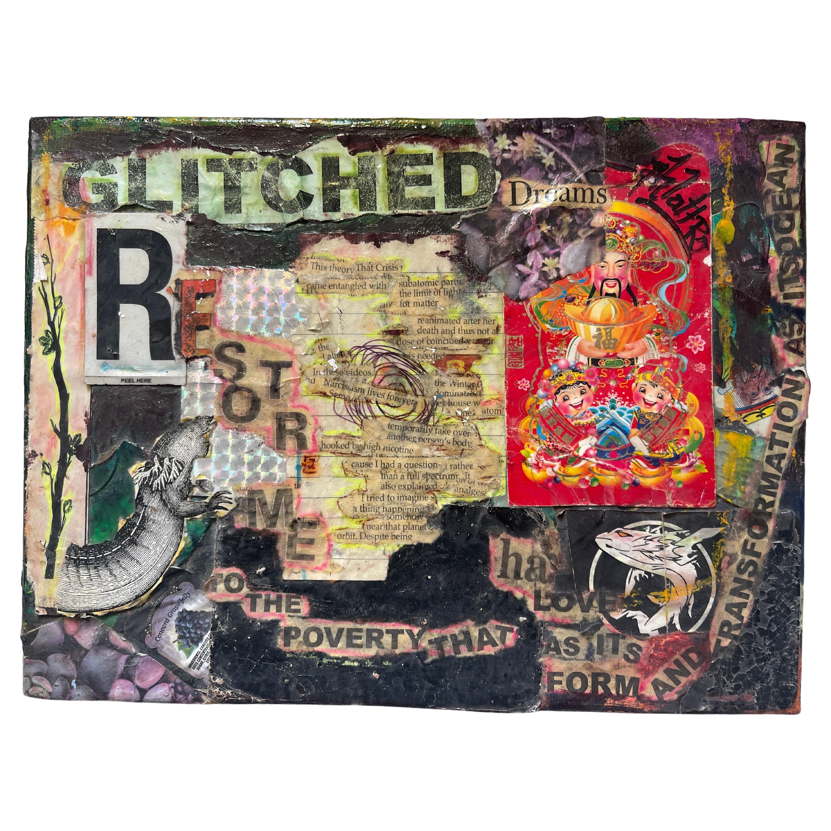 „Glitched Dreams Restore Me“    Contemporary Collage auf leinwand von Phlattr im Angebot