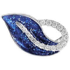 Glitter Blue Enamel White Diamond Designer Ring