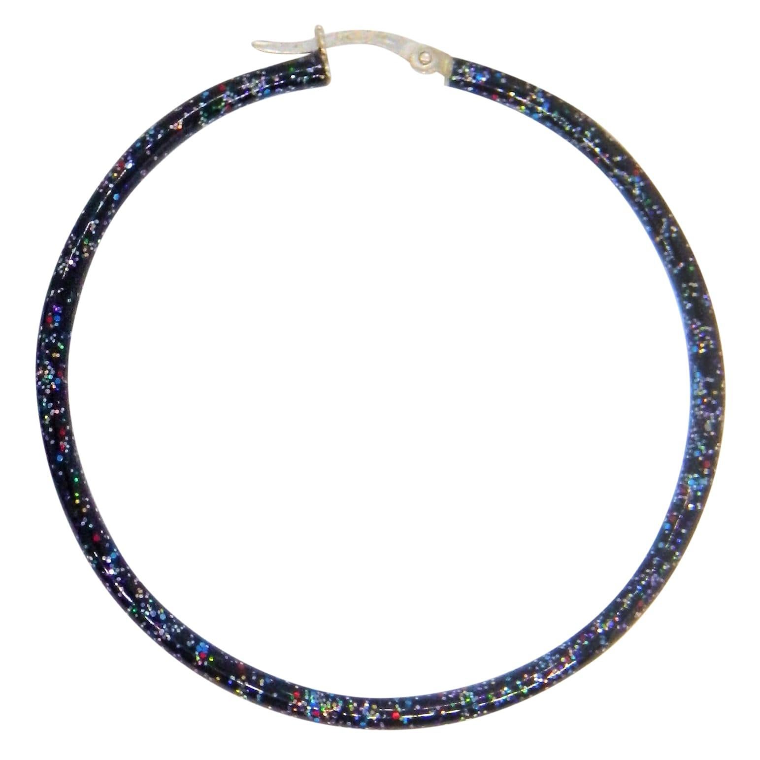 Women's Glitter Glam Sterling Silver Enameled Round Hoops For Sale