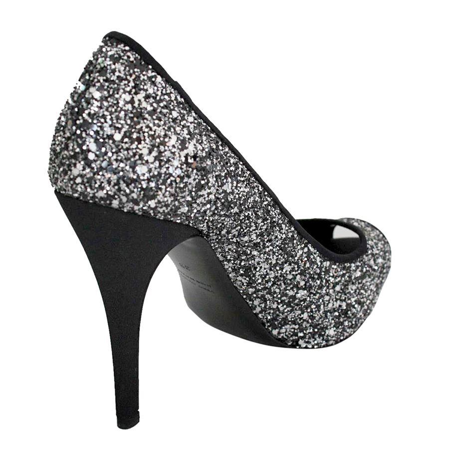 Glitter Silver color on black Heel height cm 12 (4.72 inches)
