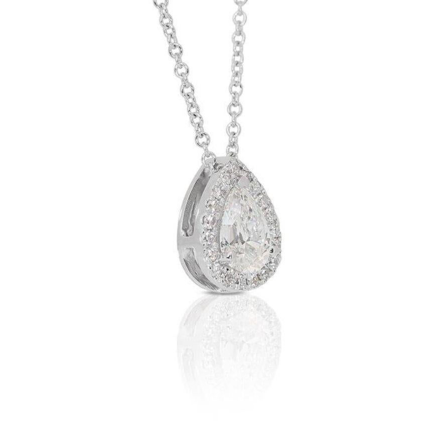 Pear Cut Glittering 0.93ct Dewdrop Diamond Necklace in 18K White Gold For Sale