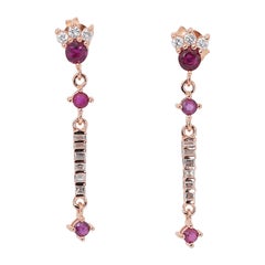 Glittering 14k Rose Gold Rubies 
Diamonds Drop Earrings w/1.20 ct-IGI Certified