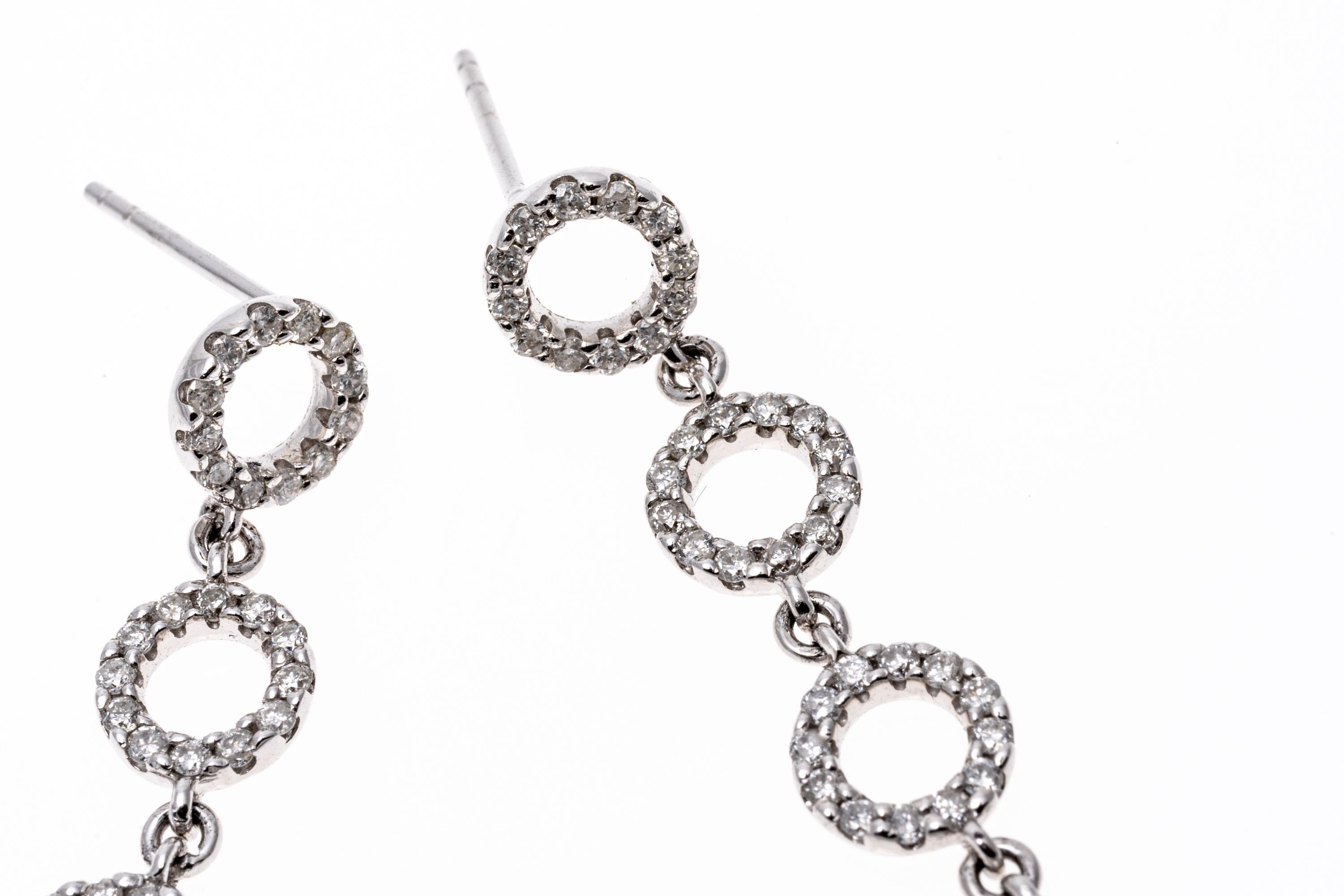 Glittering 14k White Gold and Diamond Drop Earrings In Good Condition For Sale In Southport, CT