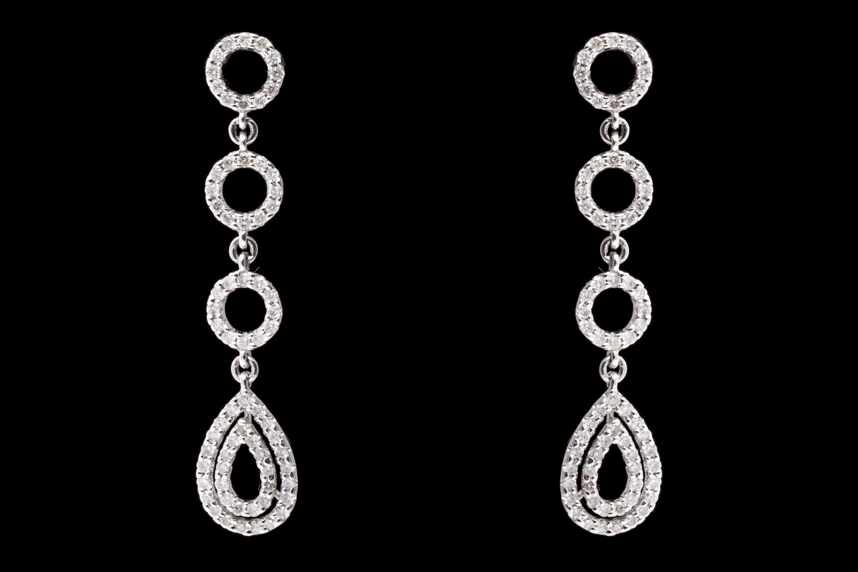 Glittering 14k White Gold and Diamond Drop Earrings For Sale 4
