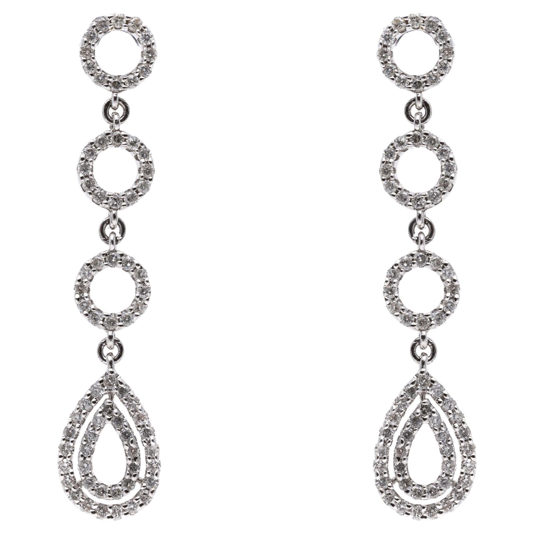 Glittering 14k White Gold and Diamond Drop Earrings For Sale