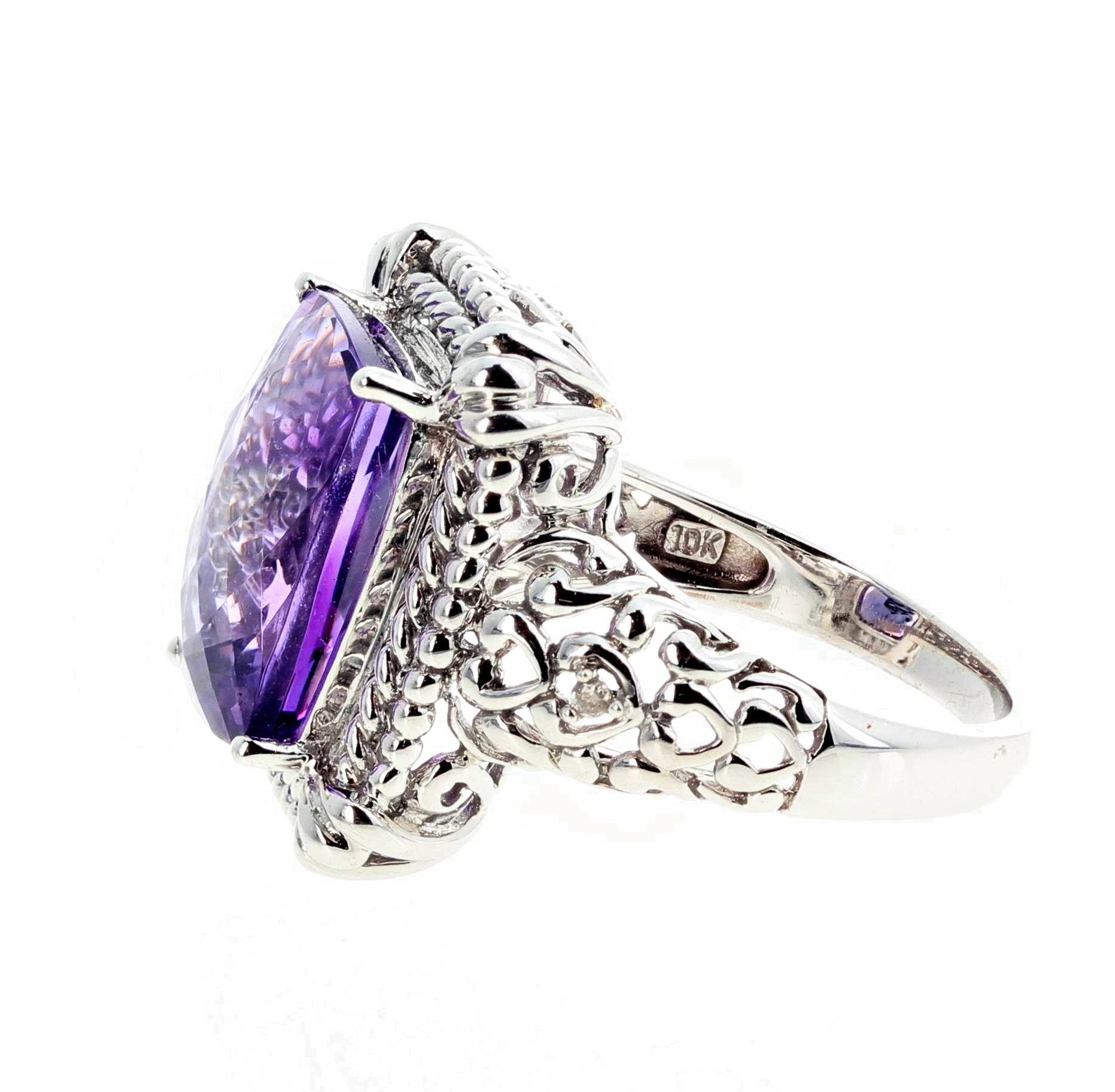 AJD Eye-Catching Natural 6.15 Carat Brilliant Amethyst White Gold Ring In New Condition For Sale In Raleigh, NC