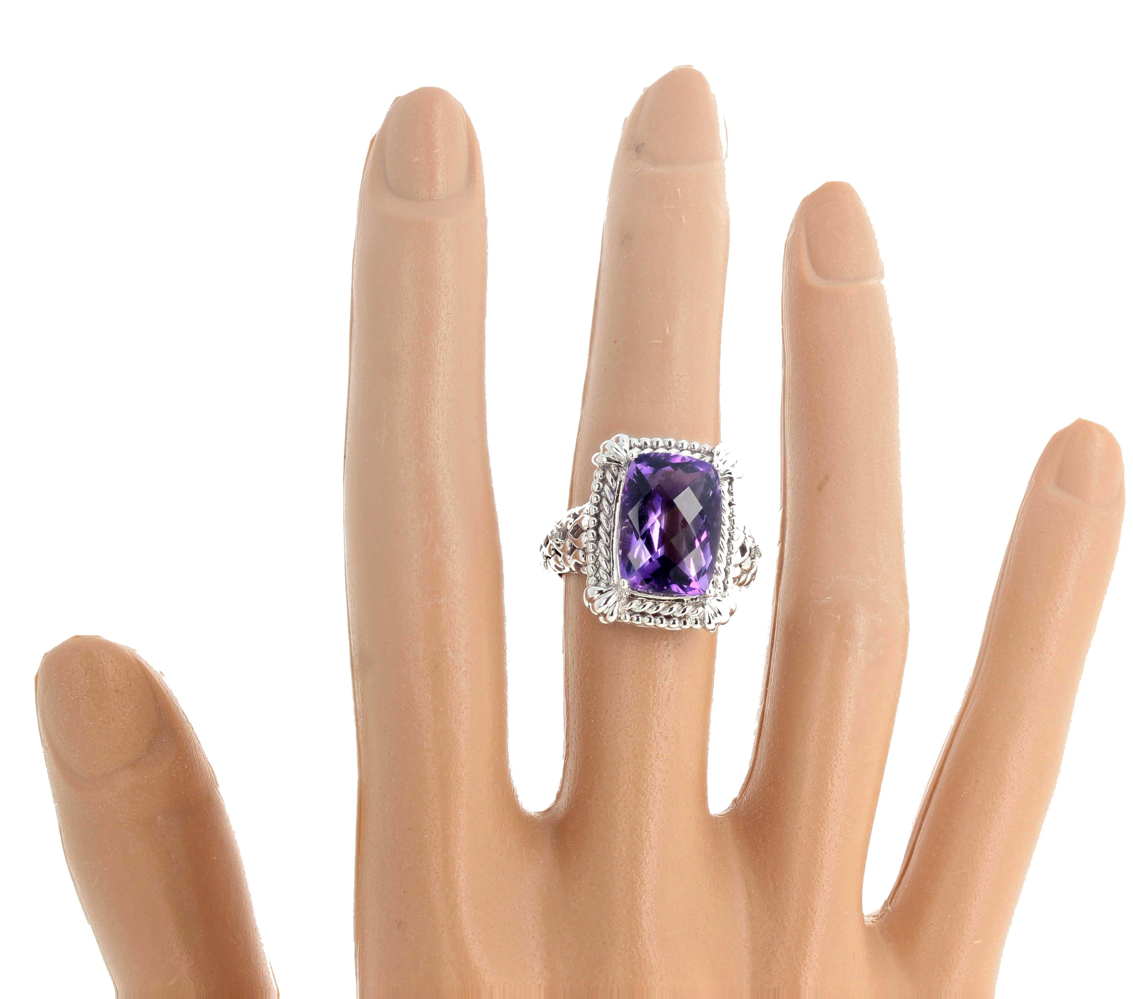 Cushion Cut AJD Eye-Catching Natural 6.15 Carat Brilliant Amethyst White Gold Ring For Sale