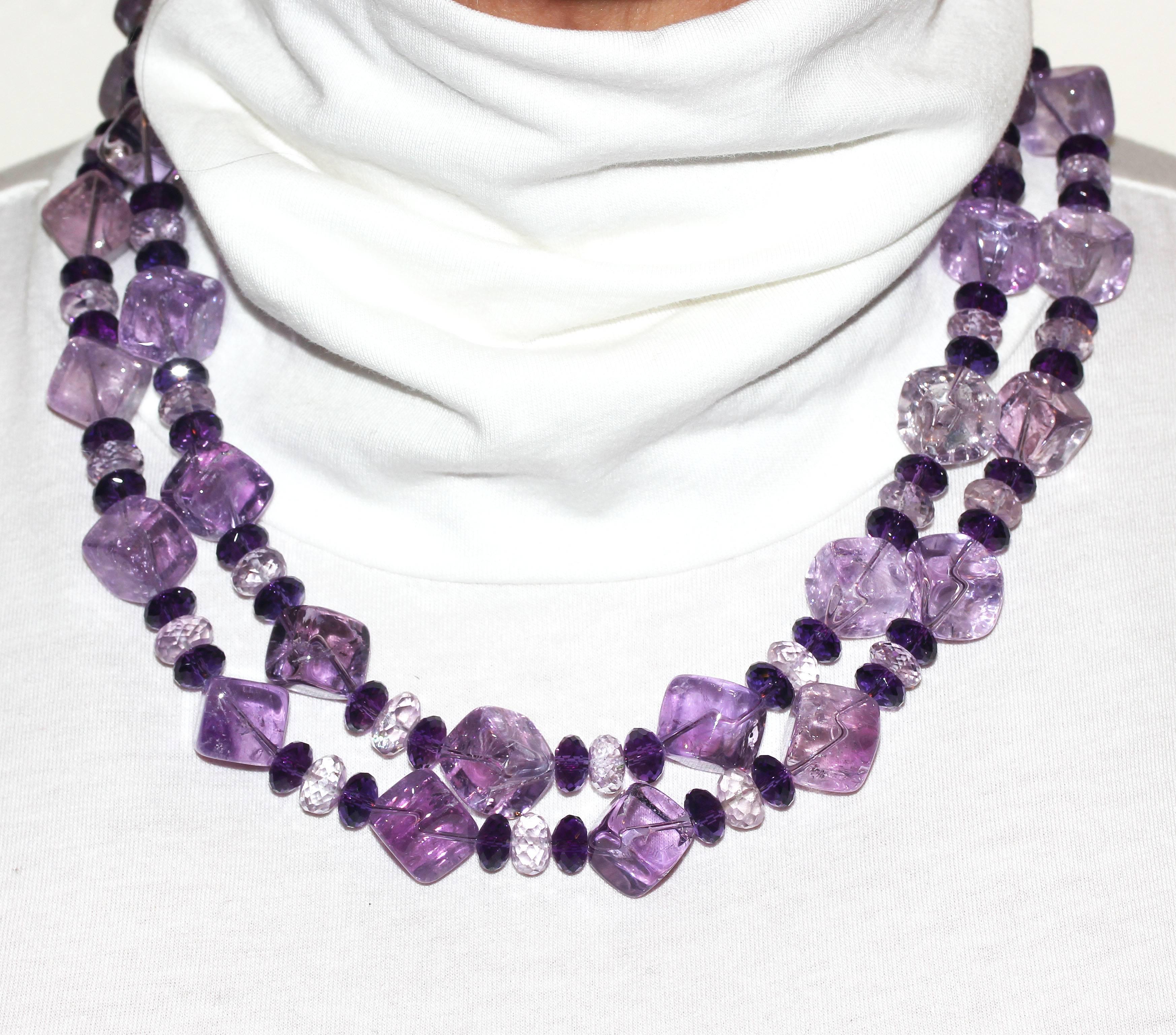 Women's AJD Stunning Glittering Double Strand Amethysts & Rose of France Necklace