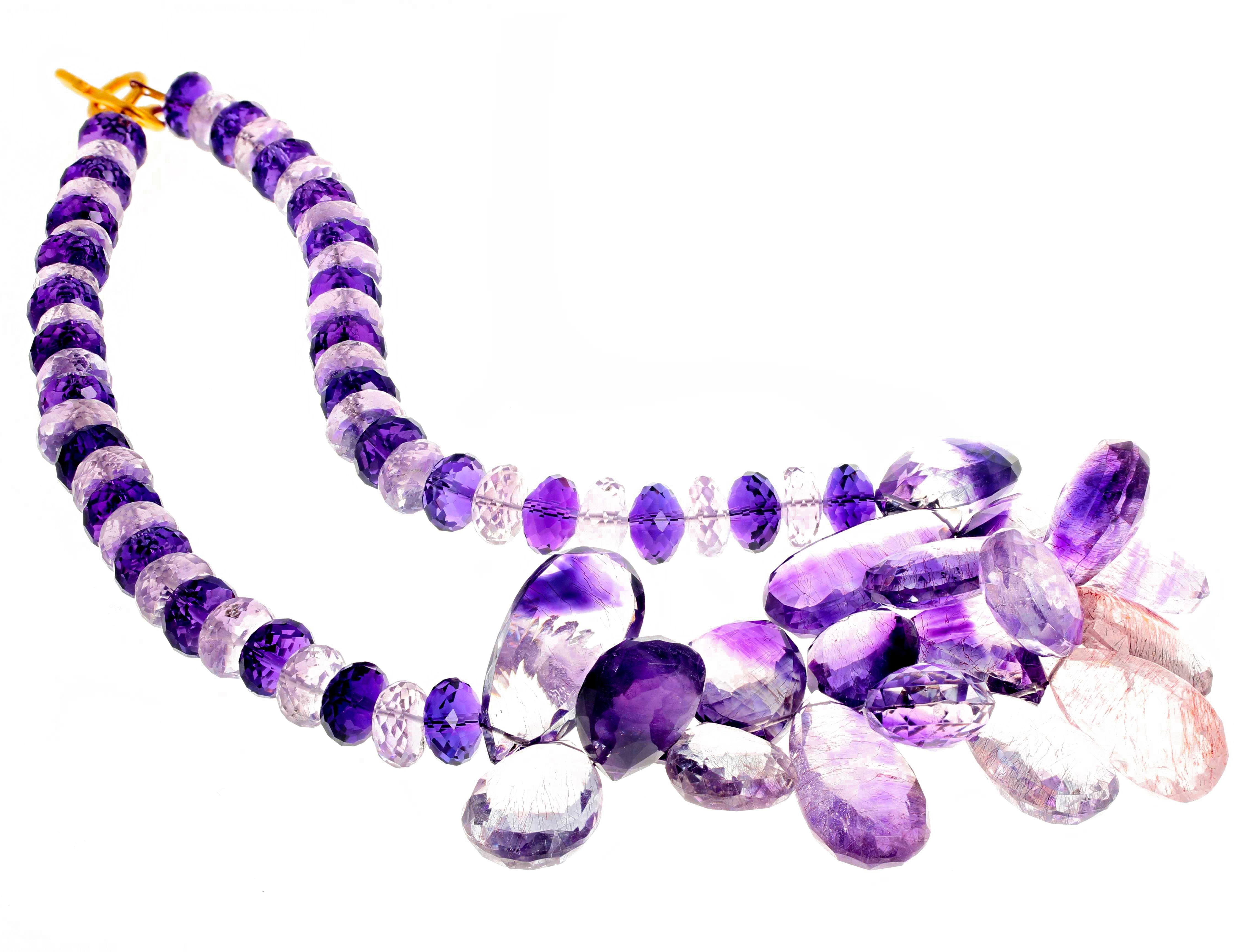 Gemjunky BoHo Chic Glittering Amethysts Mixed And Matched Impressive Necklace In New Condition In Raleigh, NC