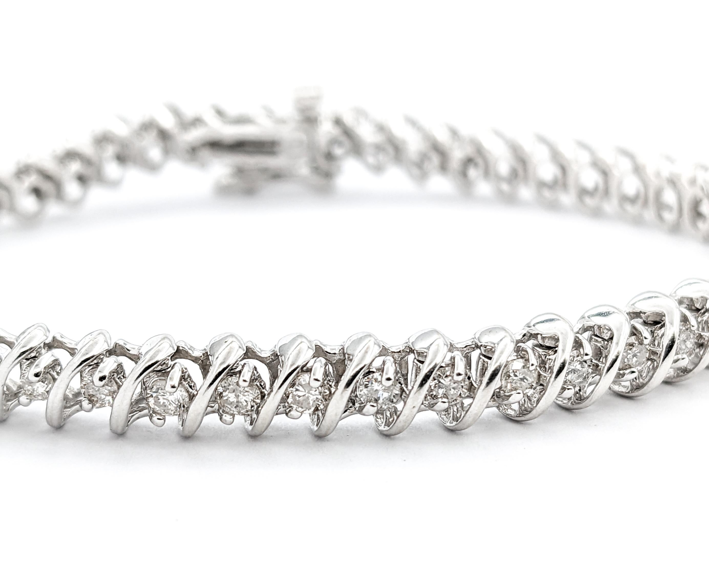 Glittering Diamond & 14K White Gold Tennis Bracelet For Sale 3