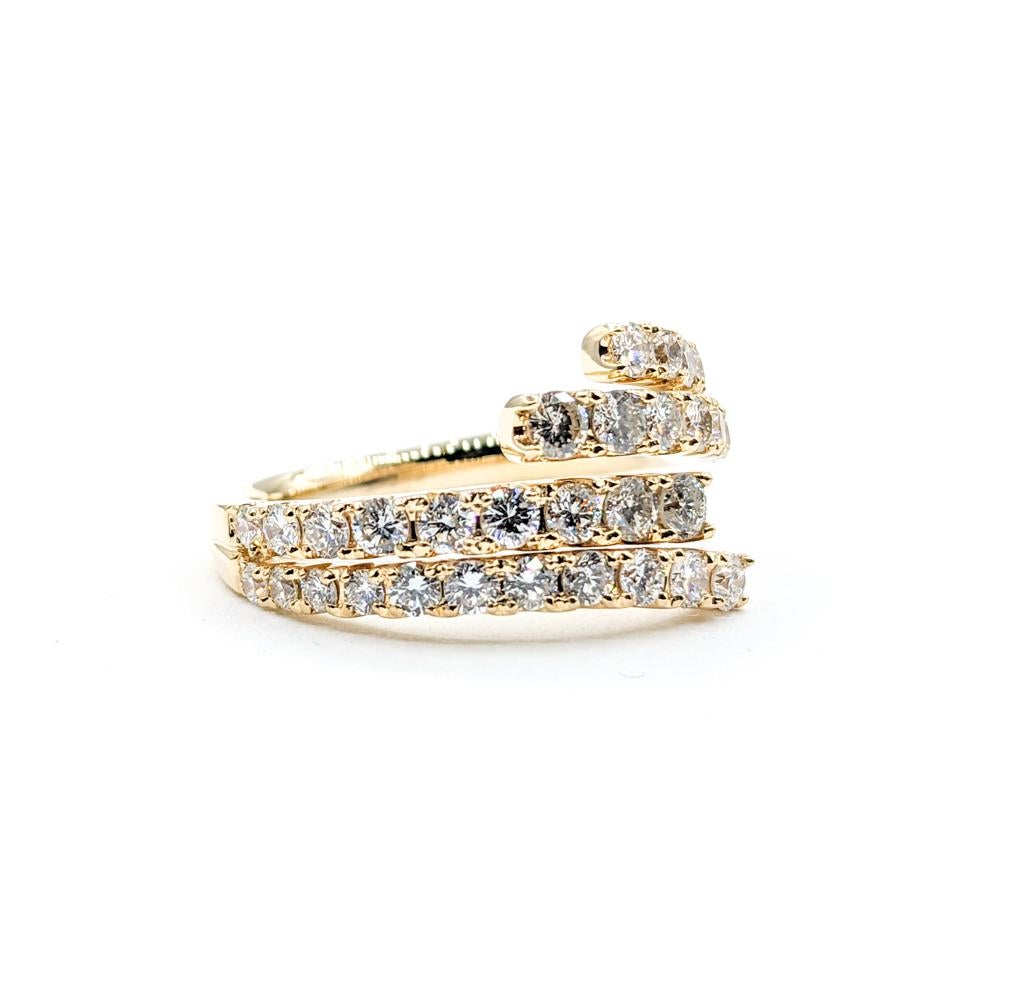 Women's Glittering Diamond Bypass Ring in Gold For Sale