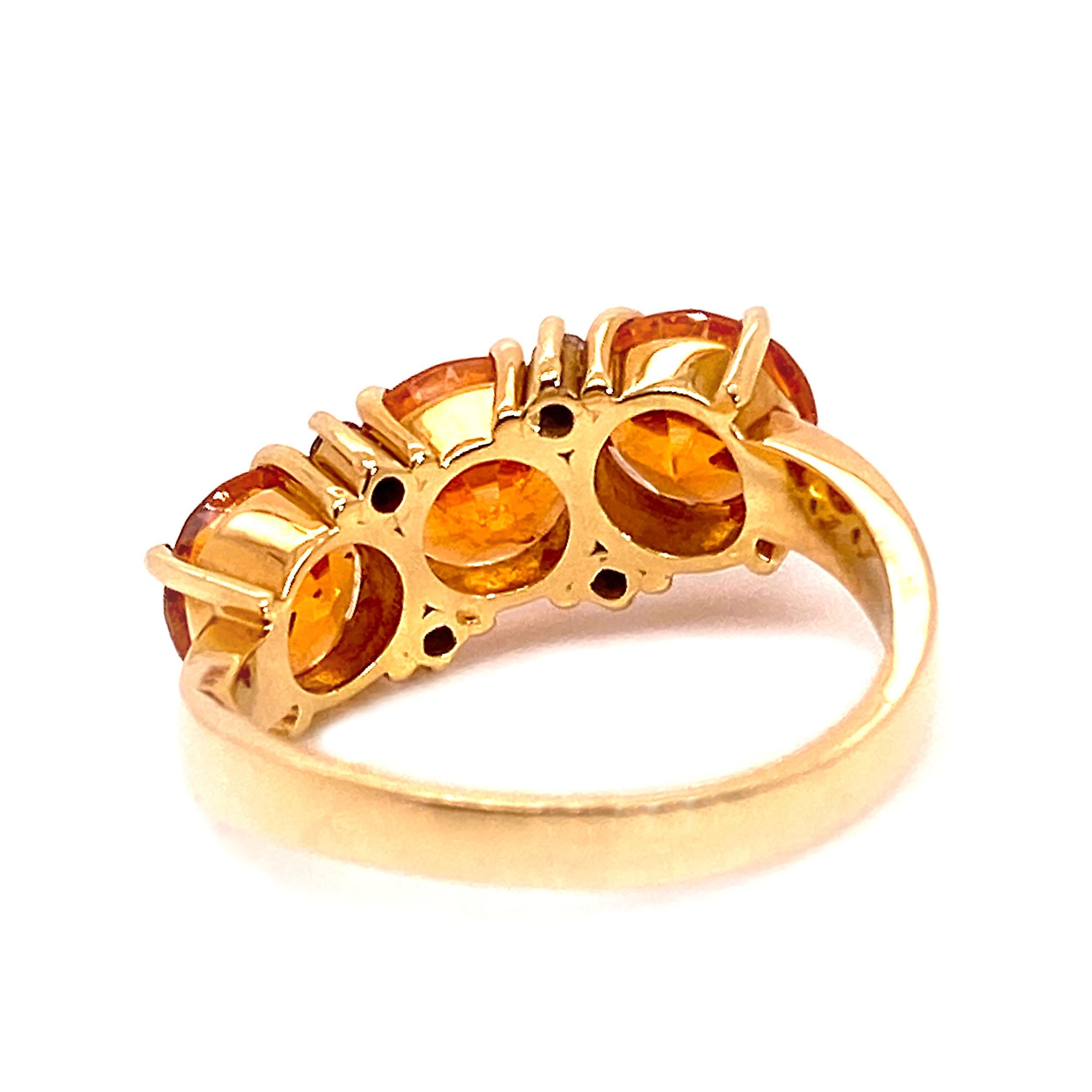 Artisan Gemjunky Glittering Spessartite Garnet with Diamond 18 Karat Gold Ring
