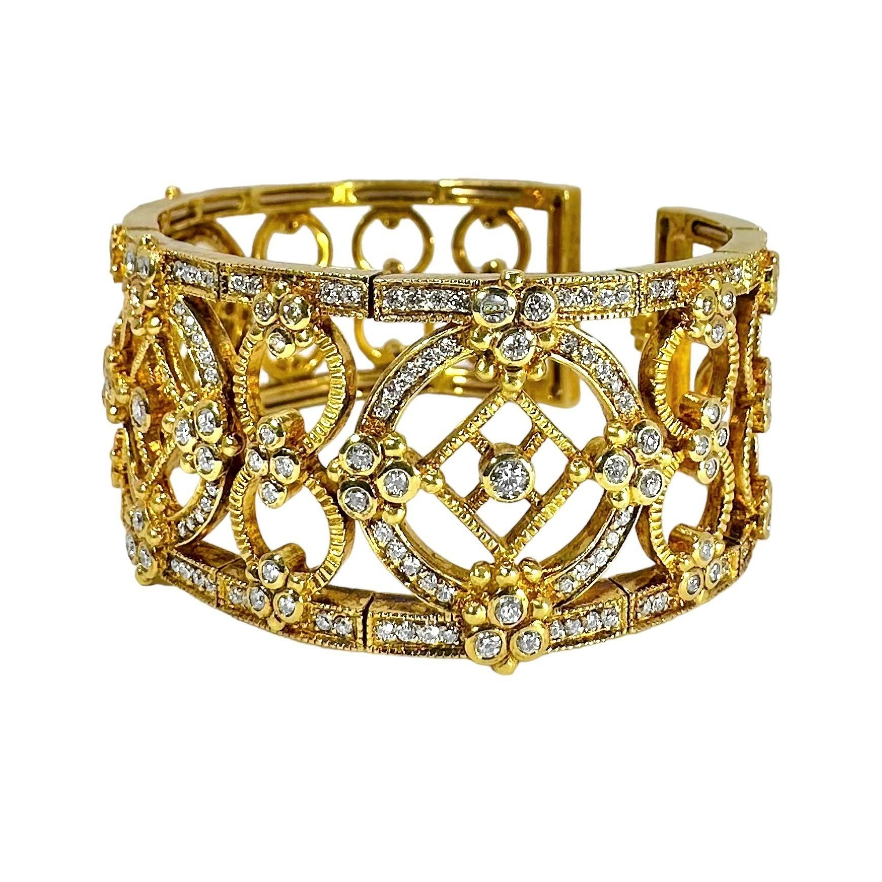 Glitzerndes Judith Ripka Manschettenarmband aus 18 Karat Gelbgold mit Diamanten (Revival)