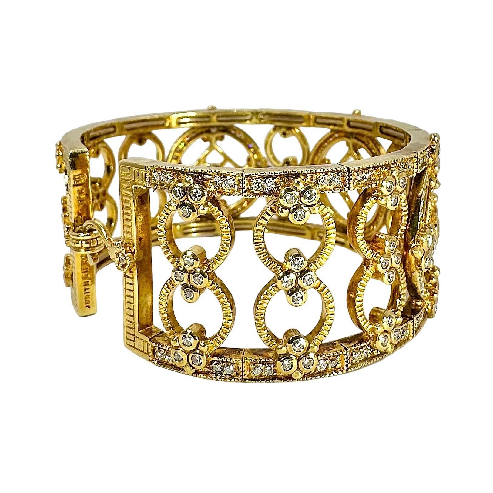 Glitzerndes Judith Ripka Manschettenarmband aus 18 Karat Gelbgold mit Diamanten 1