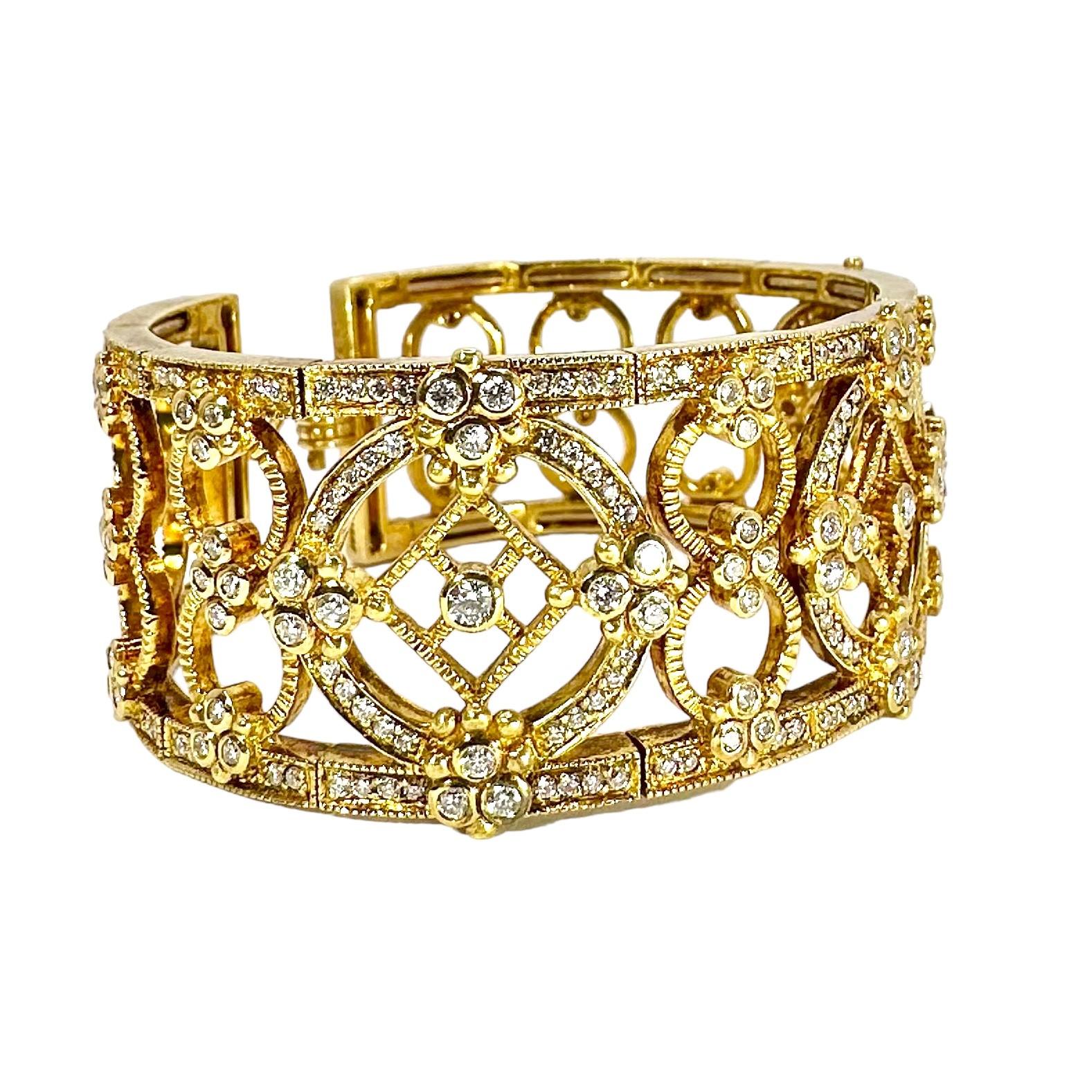 Glitzerndes Judith Ripka Manschettenarmband aus 18 Karat Gelbgold mit Diamanten 2