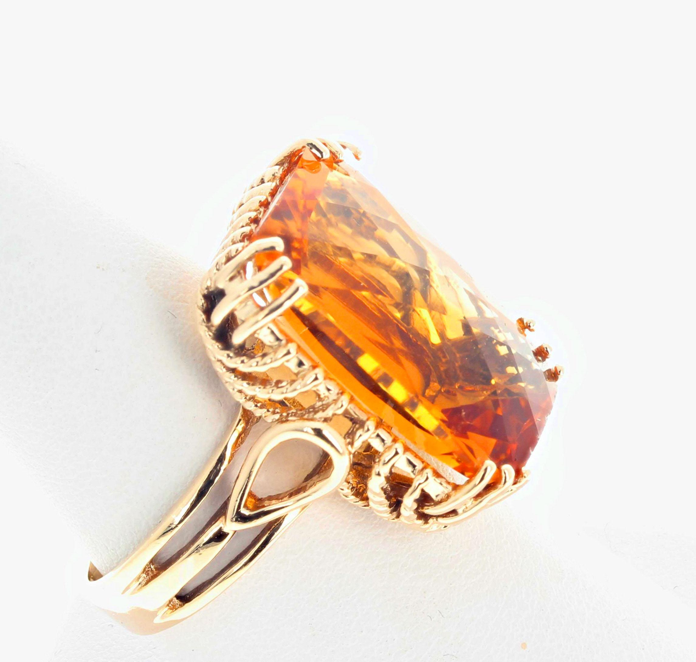 Cushion Cut AJD Glittering Goldy Natural 16.86 Ct Citrine Antique Yellow Gold Ring