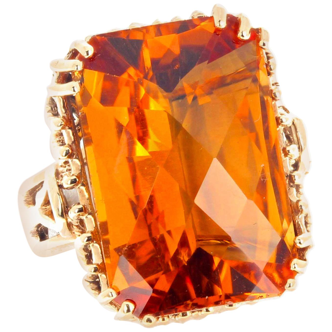 AJD Glittering Goldy Natural 16.86 Ct Citrine Antique Yellow Gold Ring