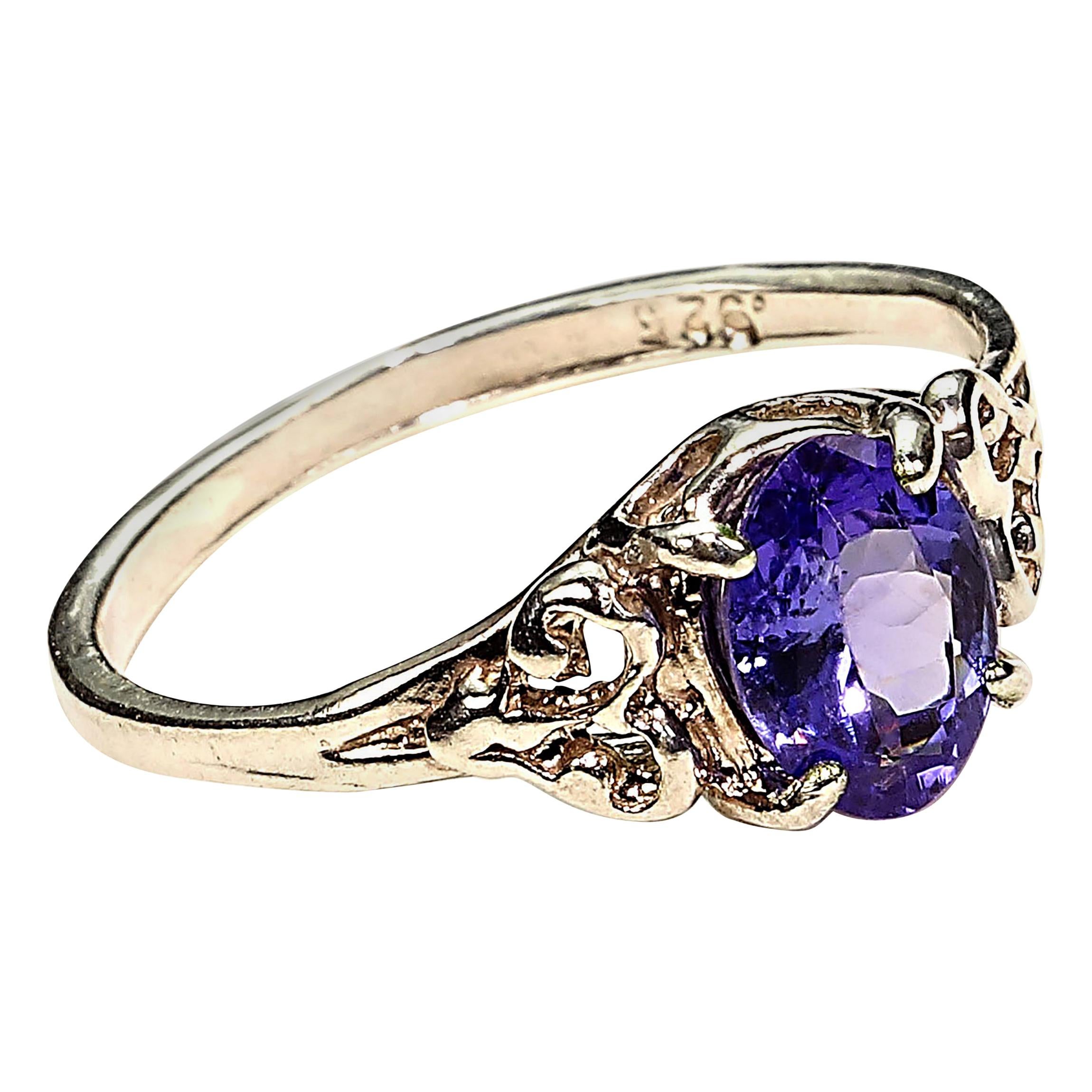  AJD Glittering Oval Tanzanite in Detailed Sterling Silver Cocktail Ring