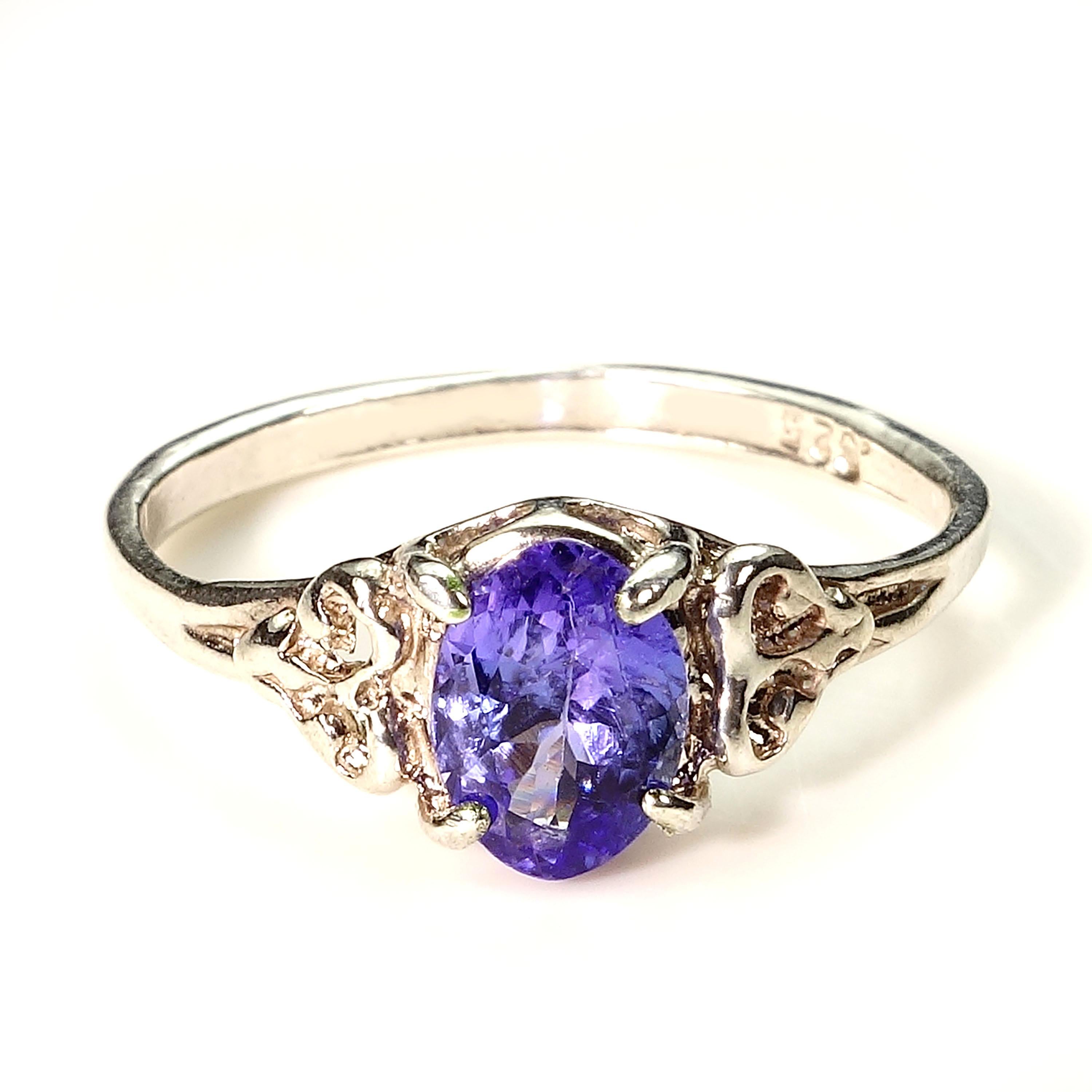 Oval Cut  AJD Glittering Oval Tanzanite in Detailed Sterling Silver Cocktail Ring