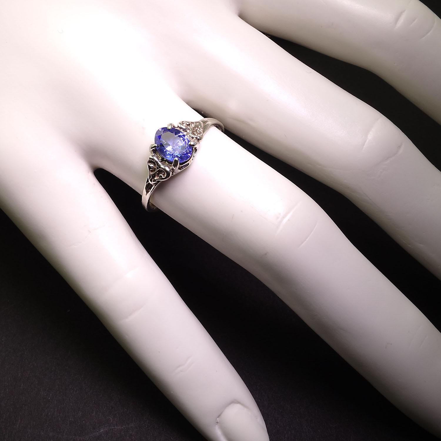 Women's or Men's  AJD Glittering Oval Tanzanite in Detailed Sterling Silver Cocktail Ring