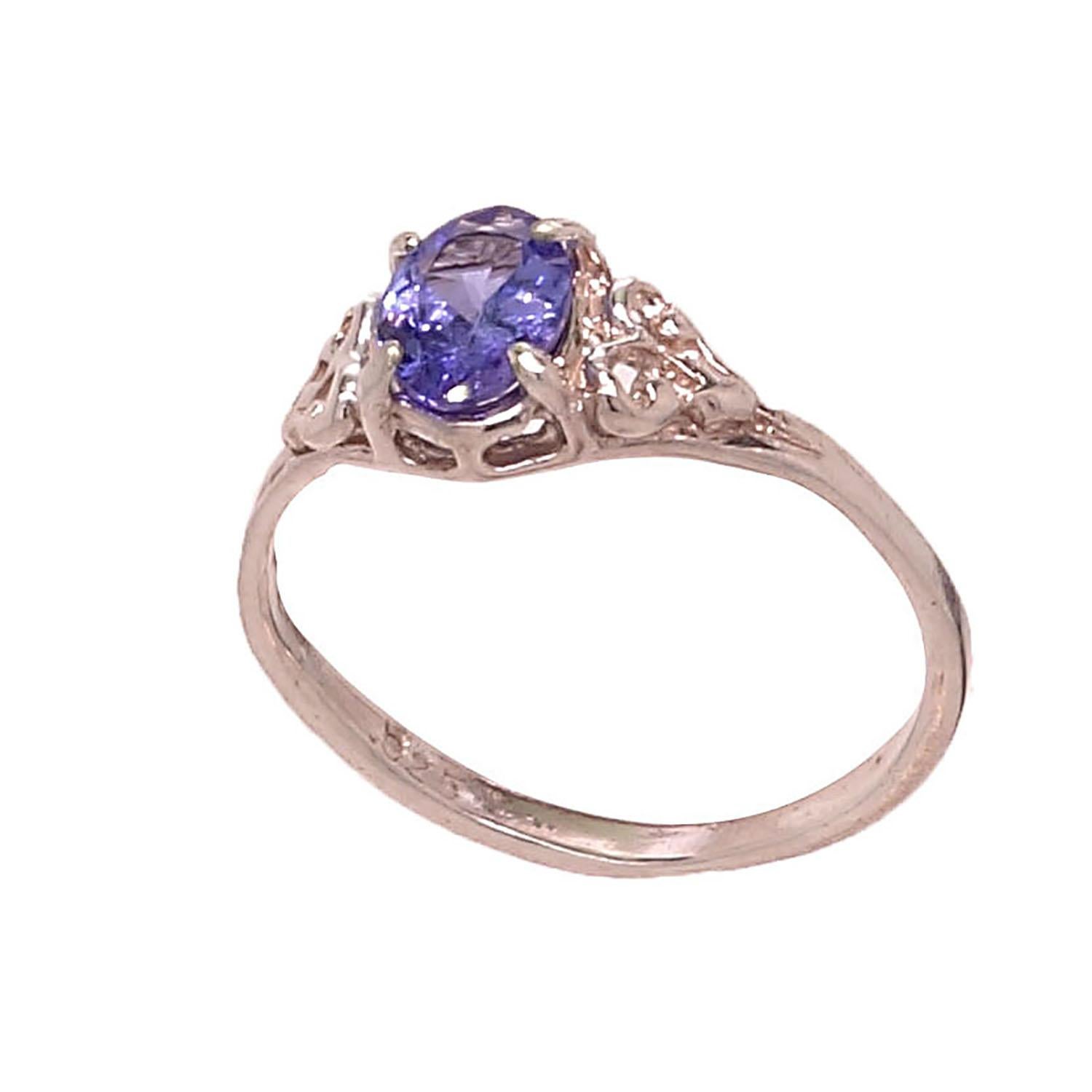 Artisan  AJD Glittering Oval Tanzanite in Detailed Sterling Silver Cocktail Ring