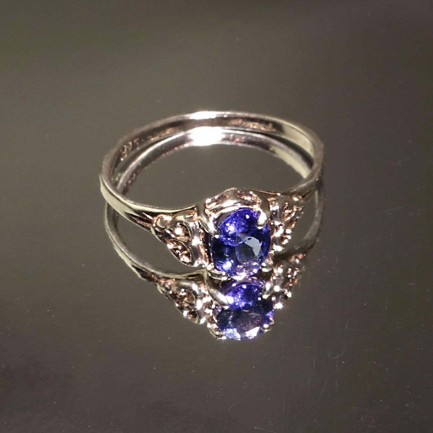  AJD Glittering Oval Tanzanite in Detailed Sterling Silver Cocktail Ring 1