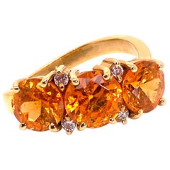 Gemjunky Glittering Spessartite Garnet with Diamond 18 Karat Gold Ring