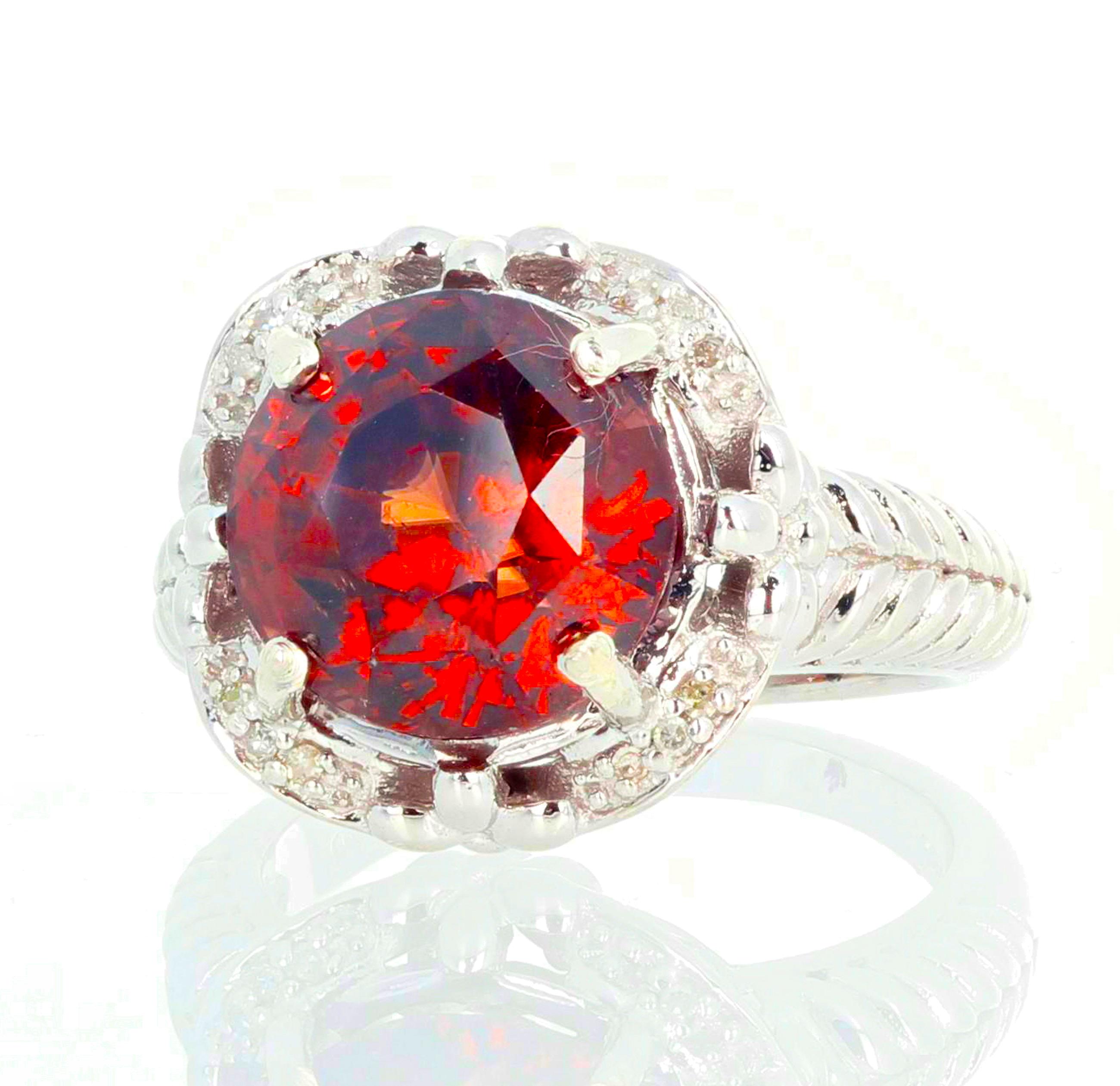 Gemjunky Glittering Glamorous 9.6 Ct Reddish Cambodian Zircon & Diamond Ring In New Condition In Raleigh, NC