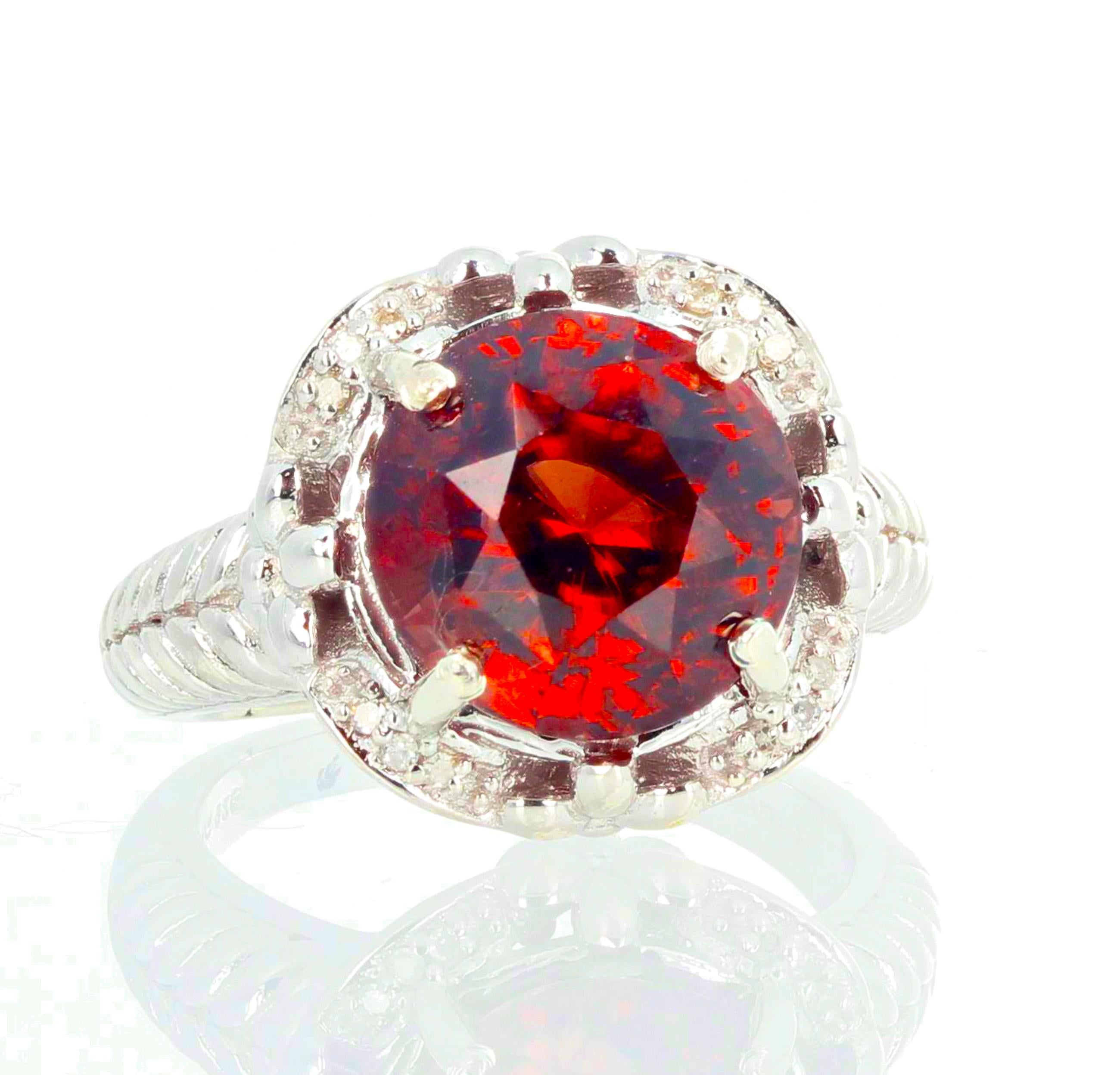 Women's Gemjunky Glittering Glamorous 9.6 Ct Reddish Cambodian Zircon & Diamond Ring