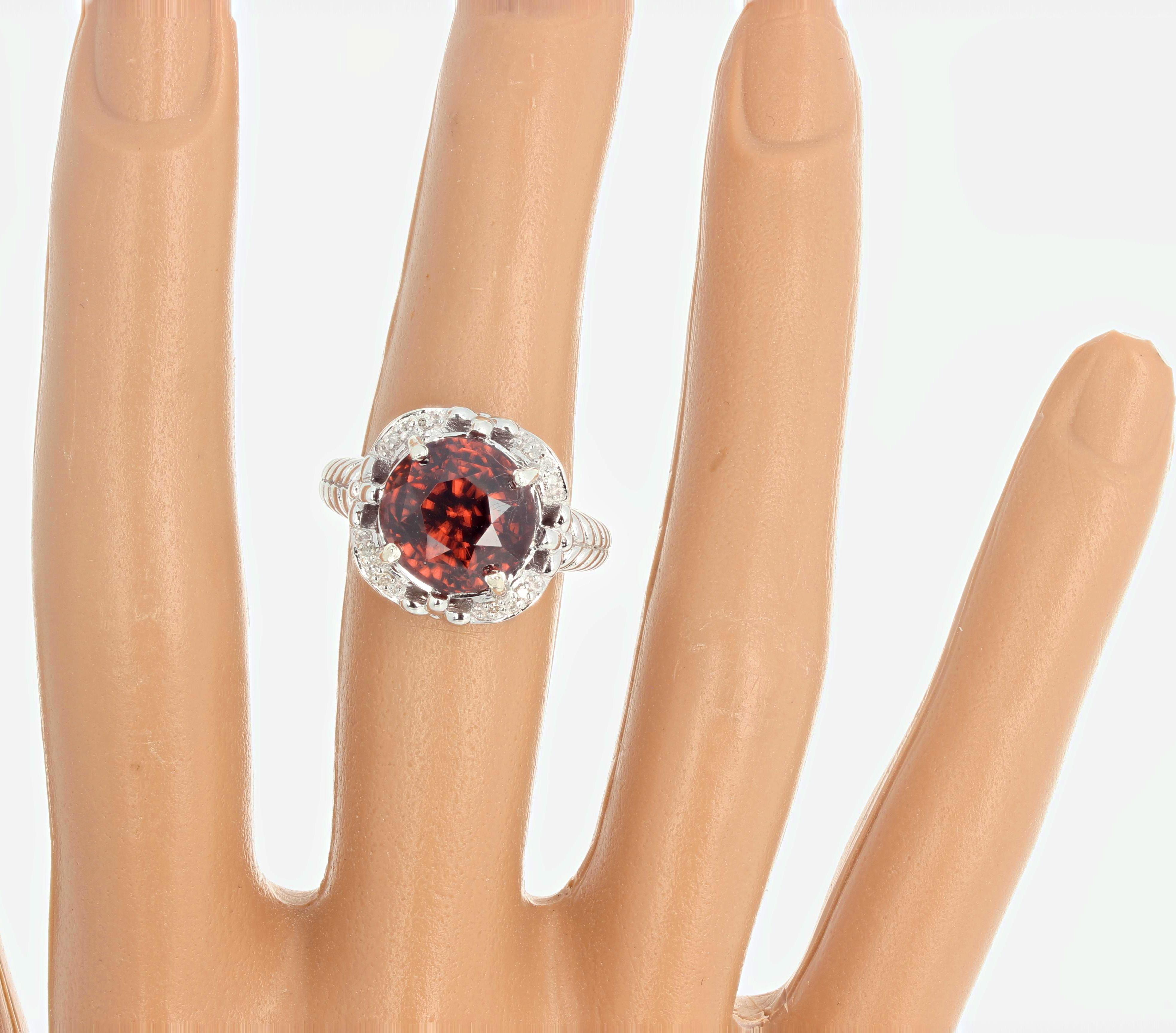 Gemjunky Glittering Glamorous 9.6 Ct Reddish Cambodian Zircon & Diamond Ring 4