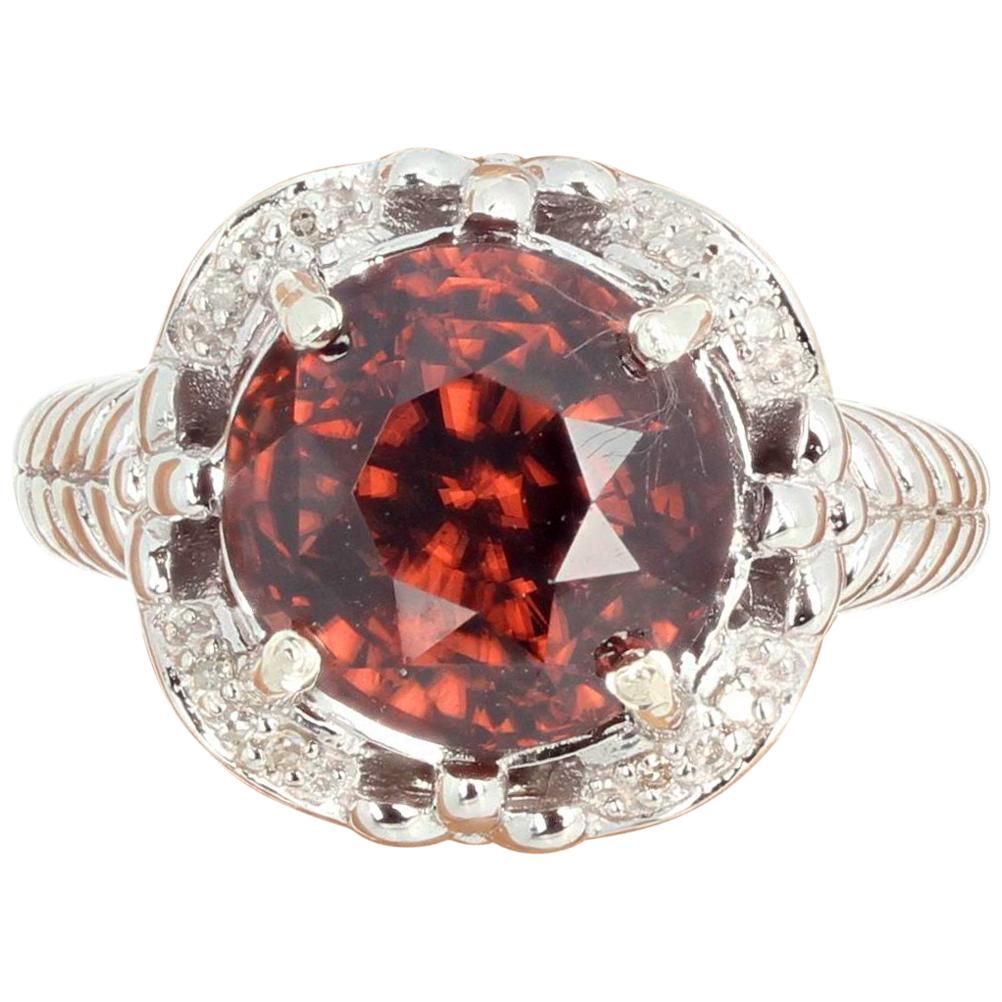 Gemjunky Glittering Glamorous 9.6 Ct Reddish Cambodian Zircon & Diamond Ring