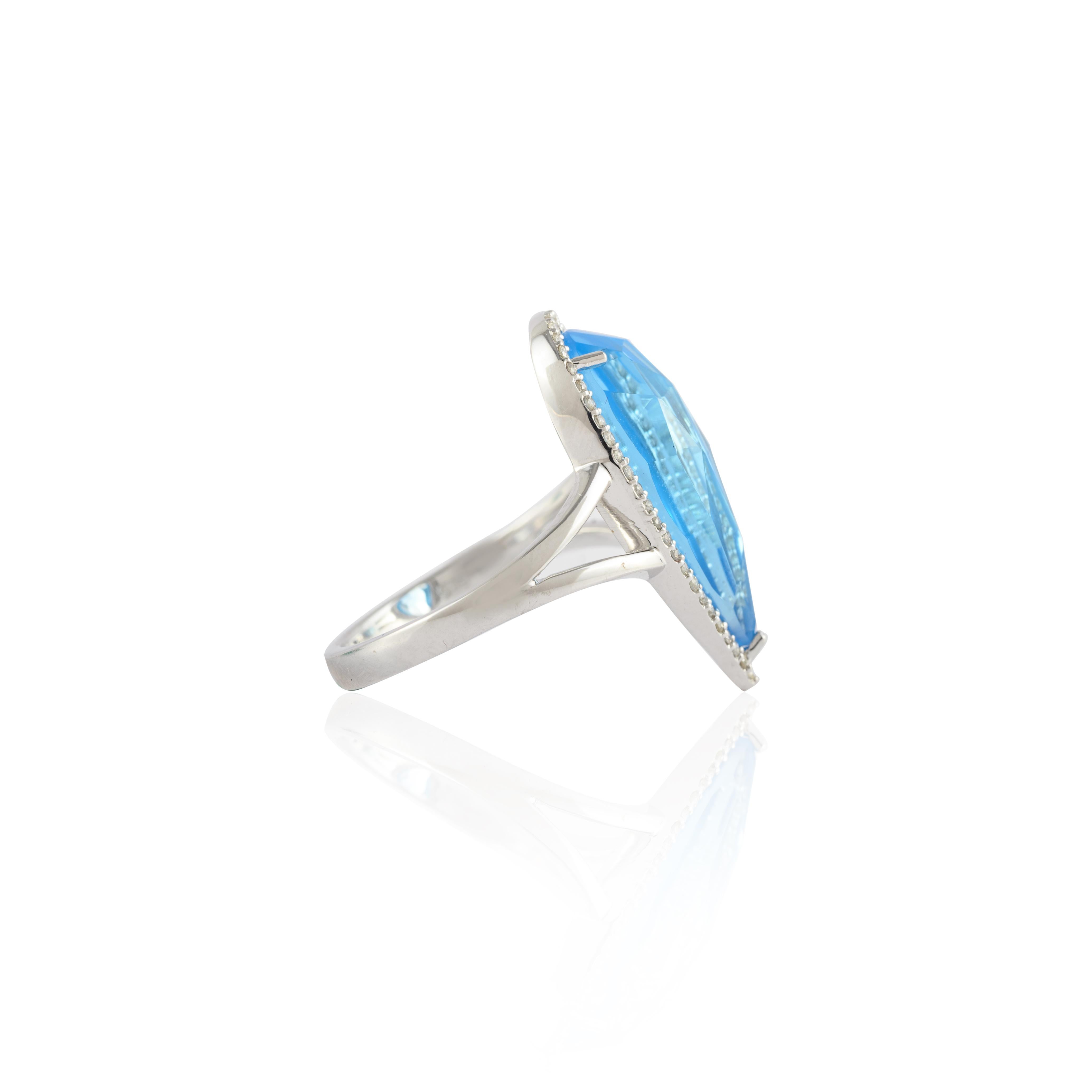 Im Angebot: Glitzy 6,82 Karat birnenblauer Topas Diamant-Cocktailring aus 14k massivem Weißgold () 5