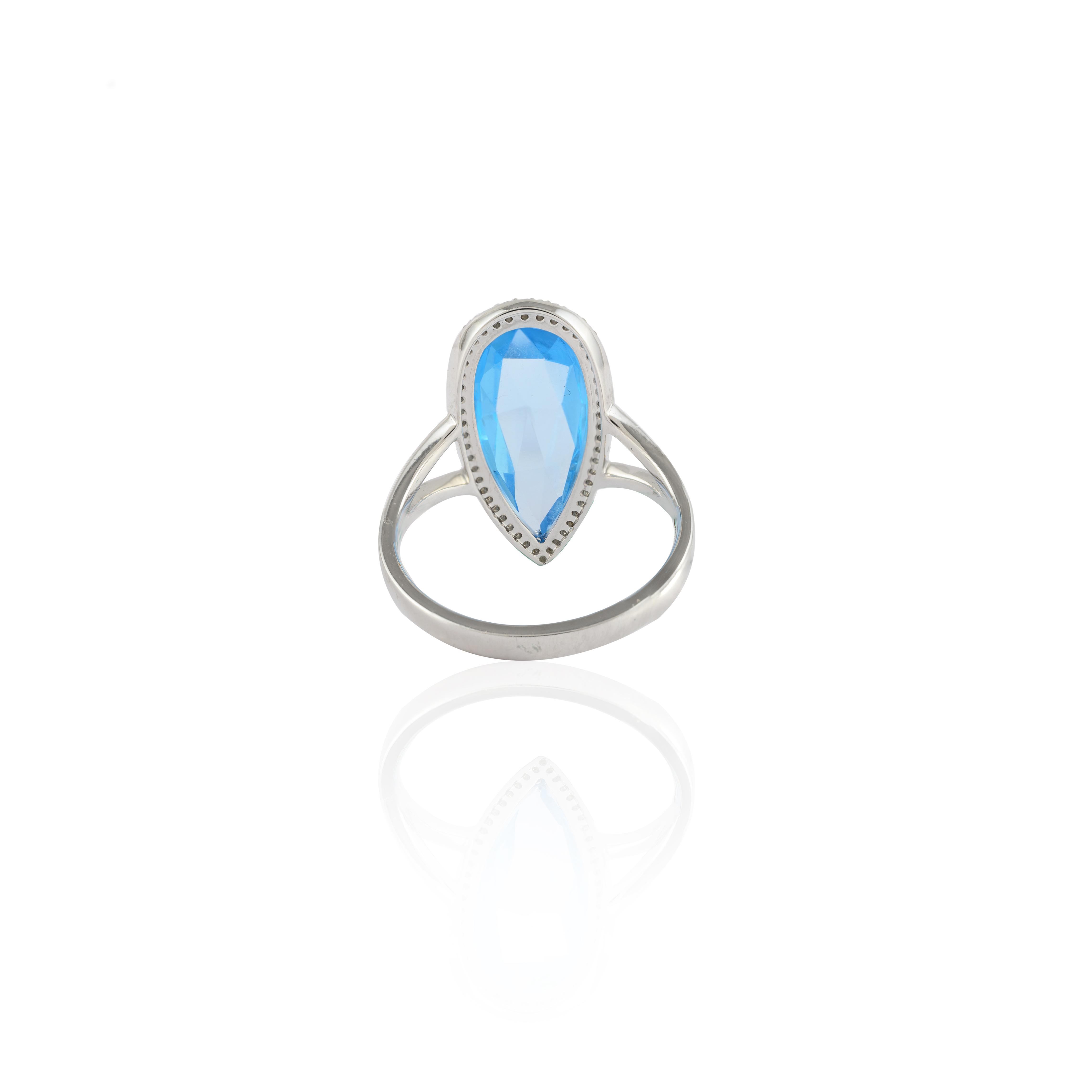 For Sale:  Glitzy 6.82 Carat Pear Blue Topaz Diamond Cocktail Ring in 14k Solid White Gold 7