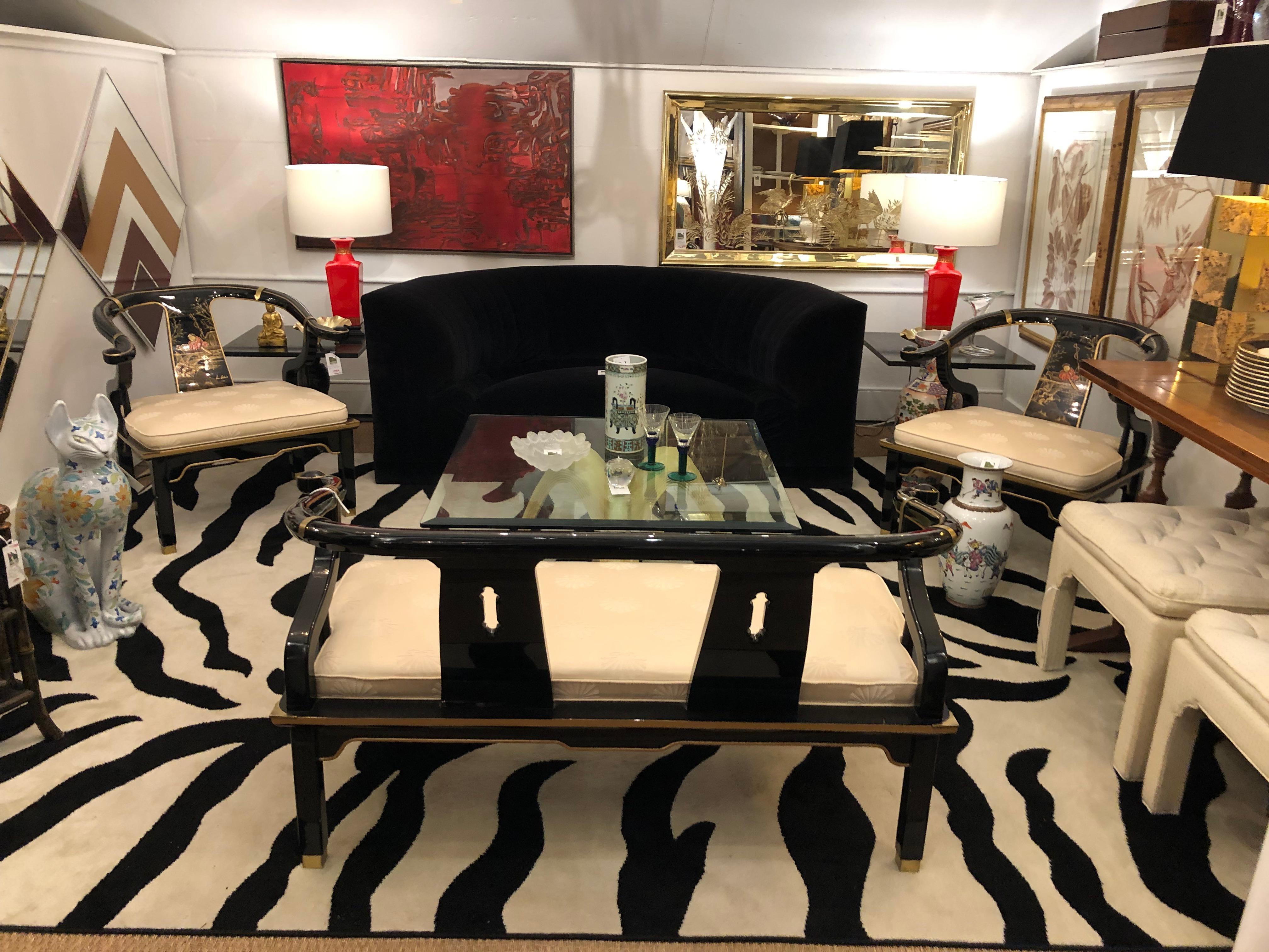 Glitzy Black Gold & Red Lacquered James Mont 3 Piece Livingroom Set For Sale 1