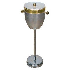 Glitzy Chrome Standing Champagne Ice Bucket with Brass Ball Shaped Handles