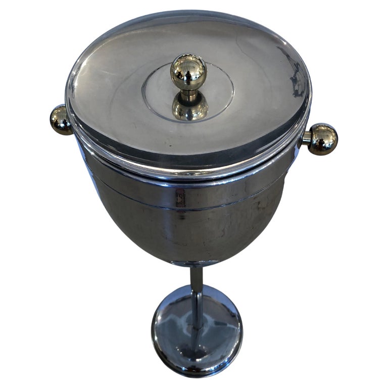Glitzy Chrome Standing Champagne Ice Bucket with Brass Ball Shaped