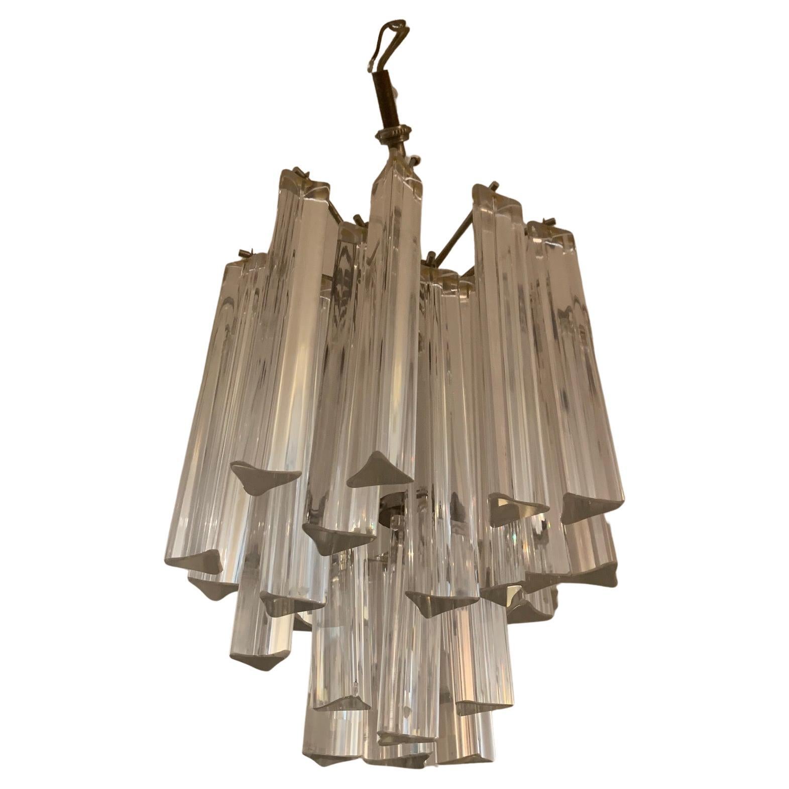 Glitzy Mid-Century Modern Chandelier with Crystal Hanging Columns Prisms For Sale