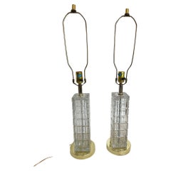 Glitzerndes Paar Hollywood-Regency-Tischlampen aus Kristall im Blockschliff
