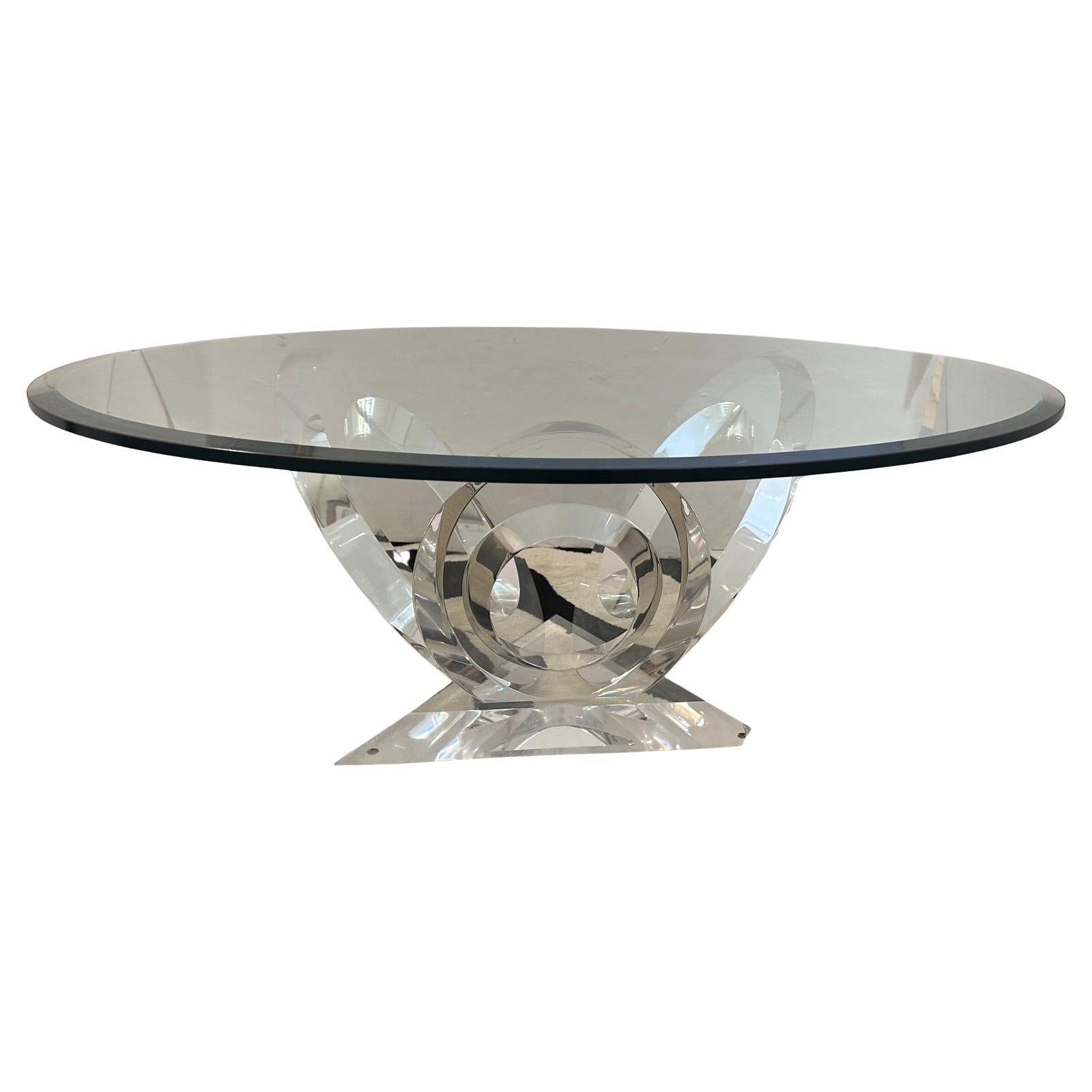 Glitzy Signed Michael Loznikov Lucite 
Glass Coffee Table For Sale