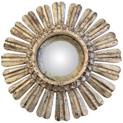 Glitzy Small Silver Carved Giltwood Sunburst Mirror