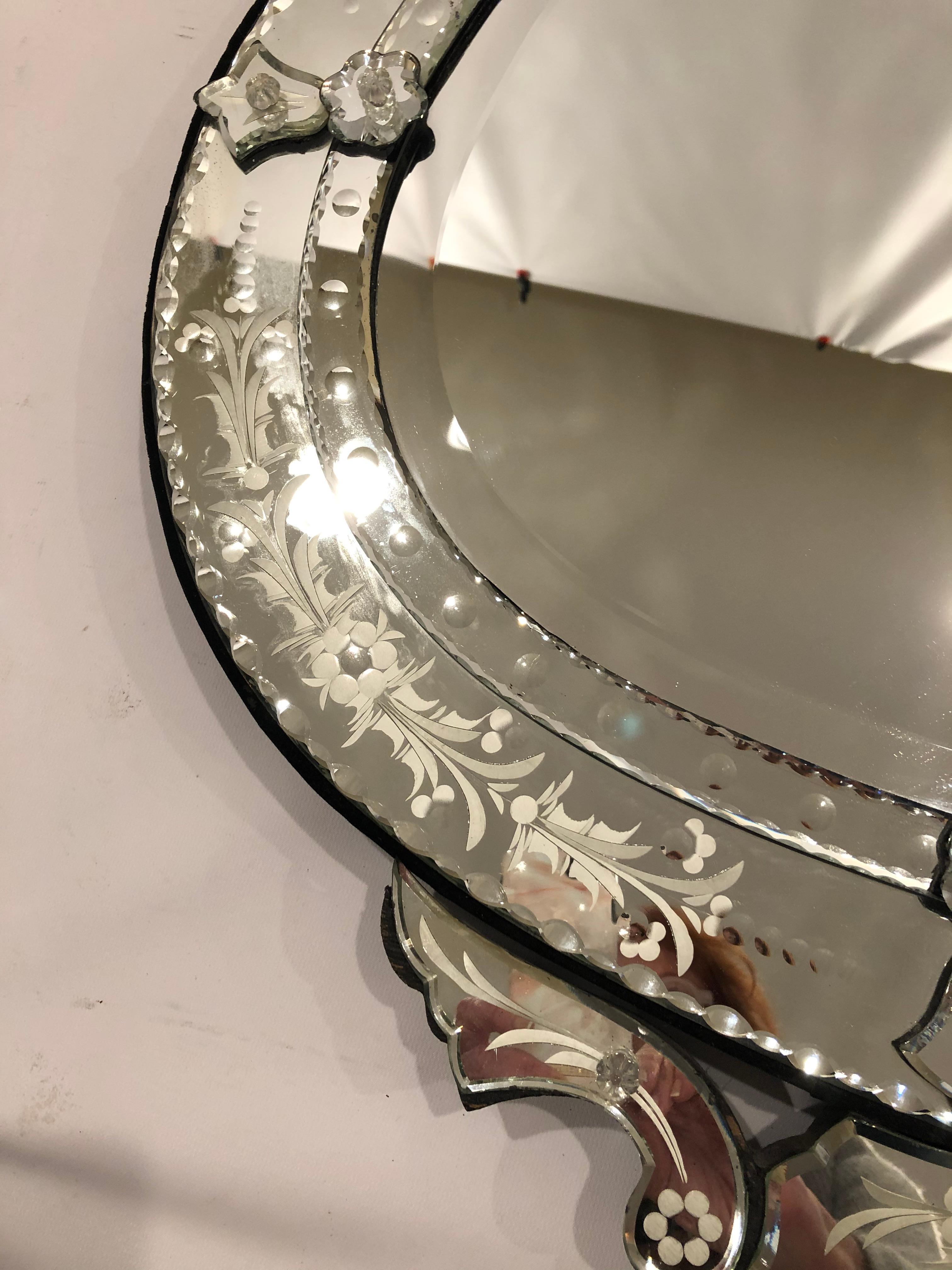 American Glitzy Venetian Fancy Etched Wall Mirror For Sale