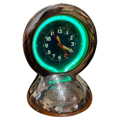 Glo Dial Neon Chrome Desk Clock with Original Green Neon