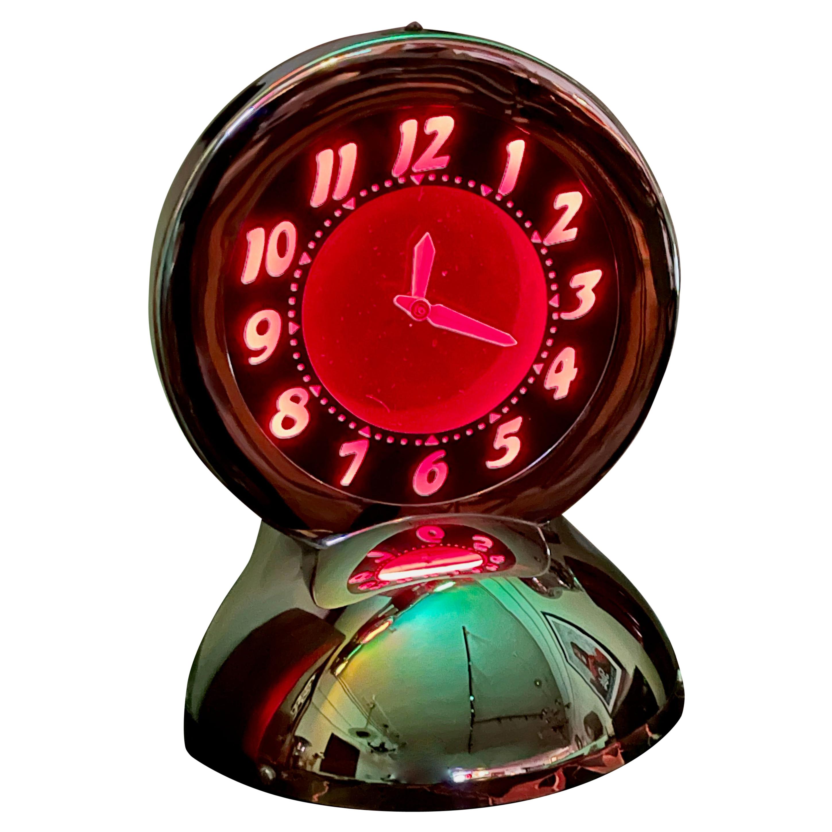 Glo Dial Neon Chrome Desk Clock with Ruby Red Neon