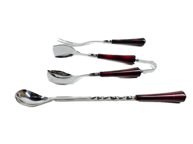 Glo-Hill 6 Piece Bar Tool Set with Carousel Stand in Cherry Bakelite ...