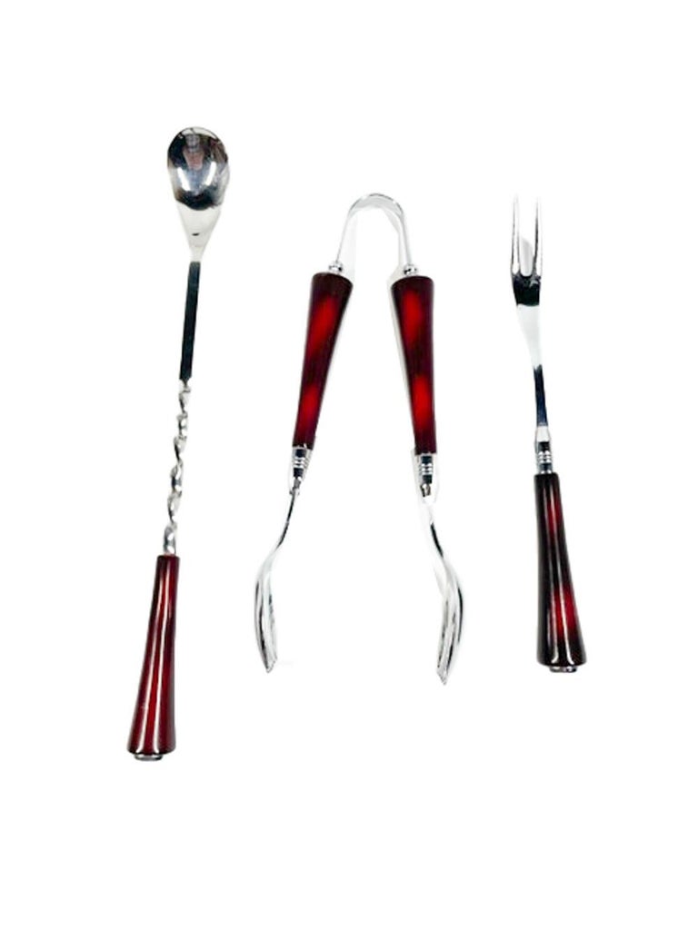 GloHill 6 Piece Bar Tool Set with Carousel Stand in Cherry Bakelite