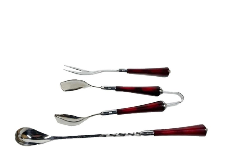 Glo-Hill 6 Piece Bar Tool Set with Revolving Stand in Red Bakelite and ...