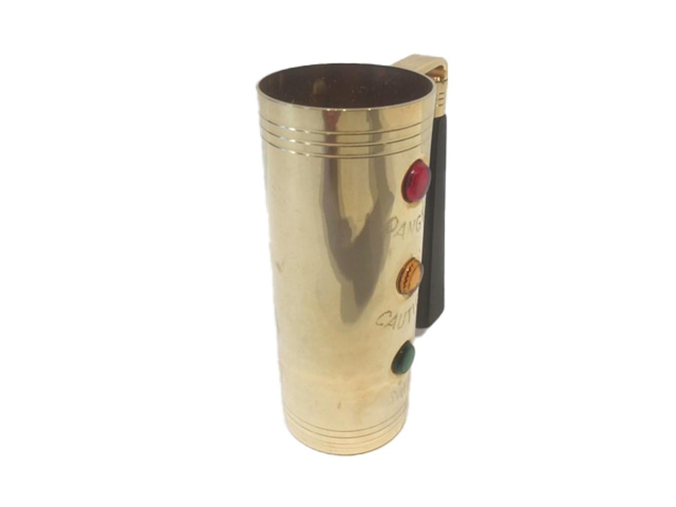 Art Deco Glo-Hill Jigger, Gold-Tone Traffic Light Design with Black Bakelite Handle