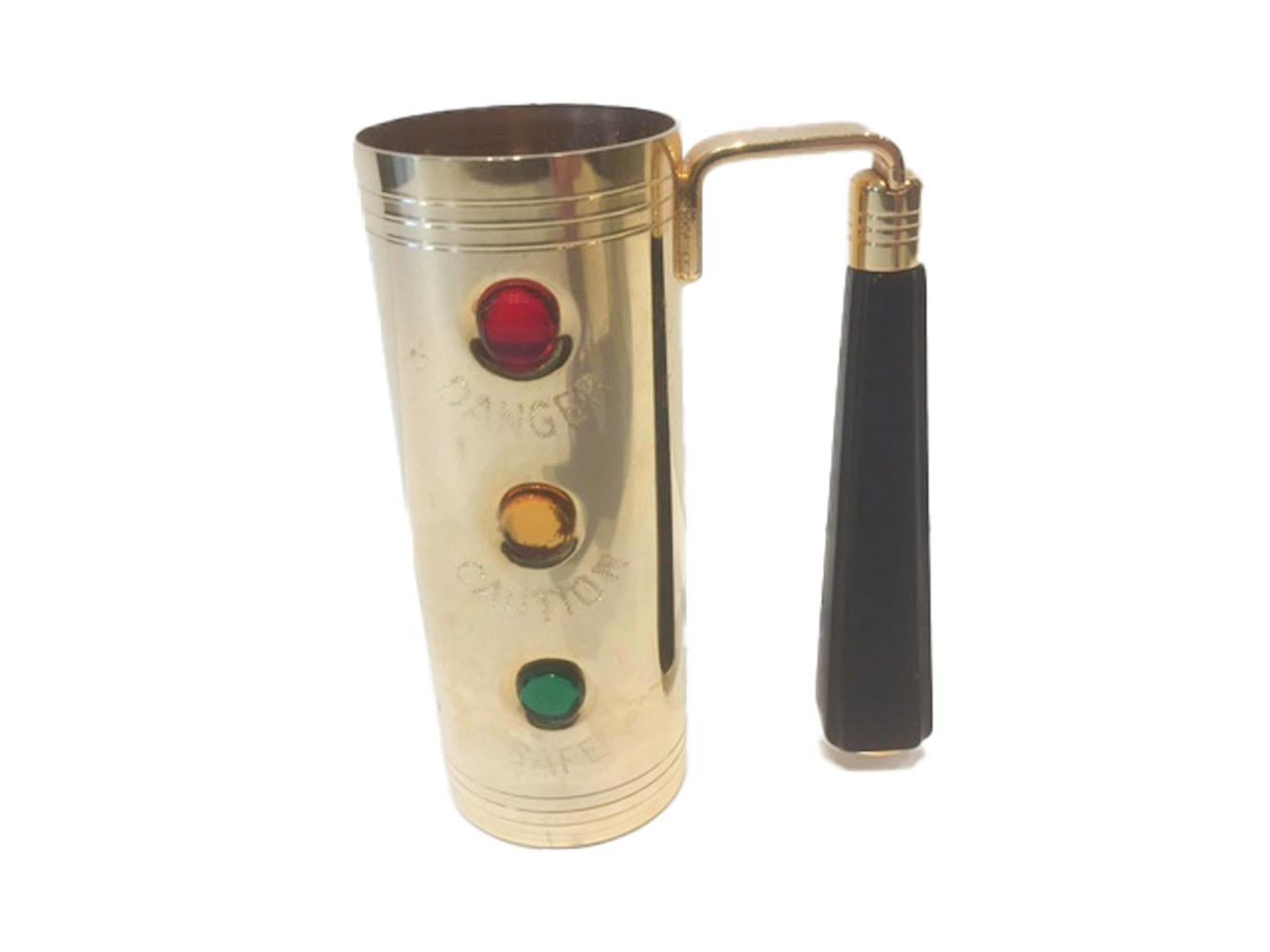 Canadian Glo-Hill Jigger, Gold-Tone Traffic Light Design with Black Bakelite Handle