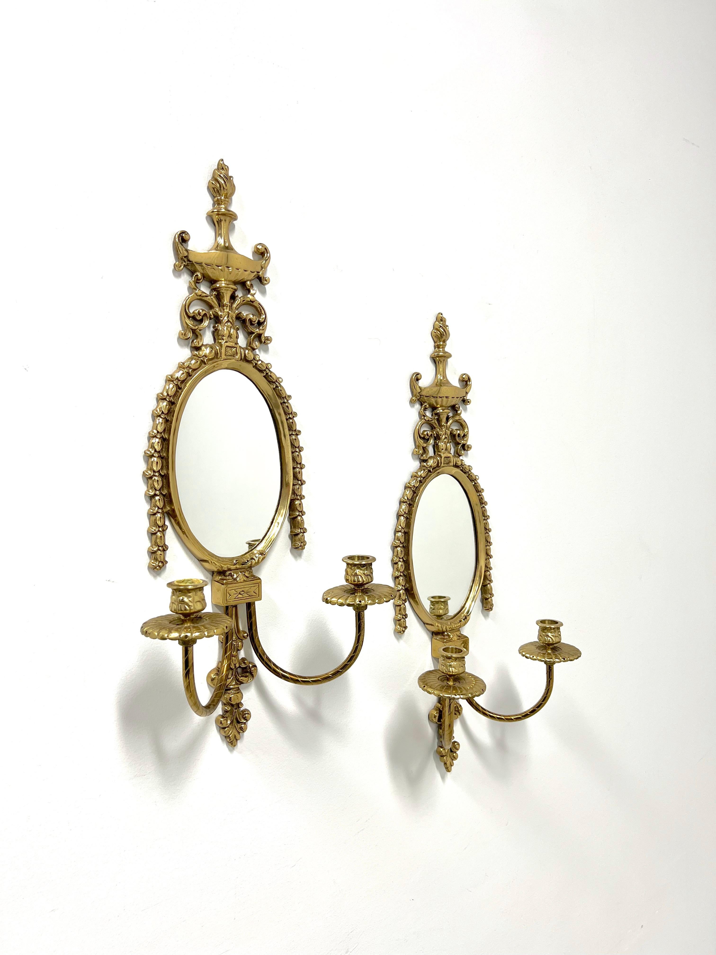 GLO-MAR ARTWORKS Mid 20th Century Brass French Provincial Candle Sconces - Pair For Sale 6