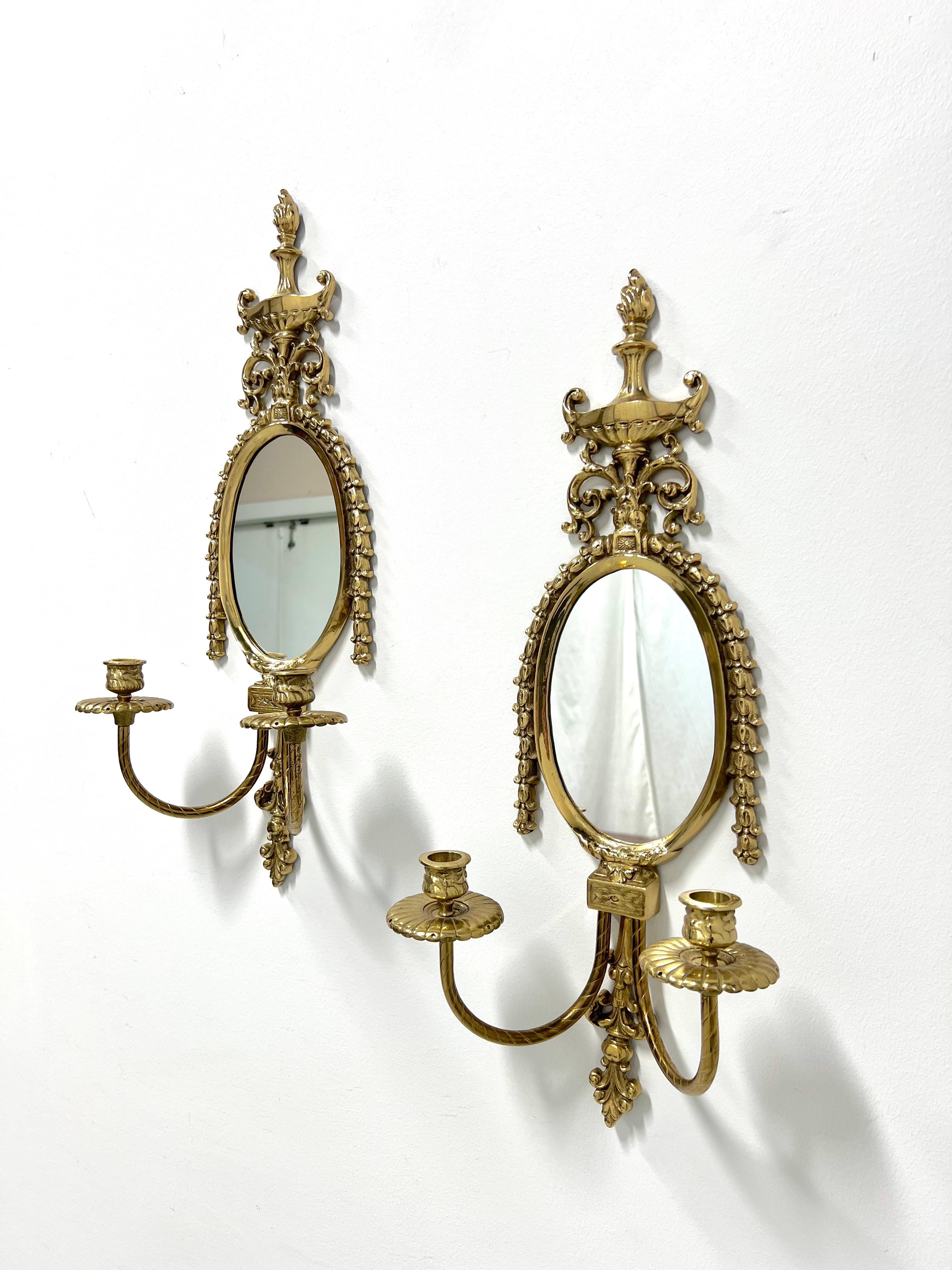 American GLO-MAR ARTWORKS Mid 20th Century Brass French Provincial Candle Sconces - Pair For Sale